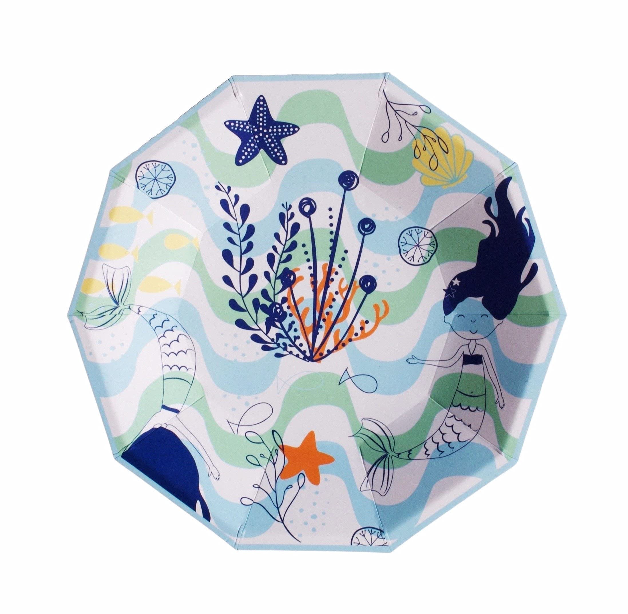 Mermaid Birthday Party Plates (Pack of 8) - Under the Sea Themed Paper Plates for Kids, Beach Party, Ocean Theme Celebration - Pastel Light Blue Mint Boho Style Disposable Plates for Pool Parties, Baby Showers & Summer Gatherings