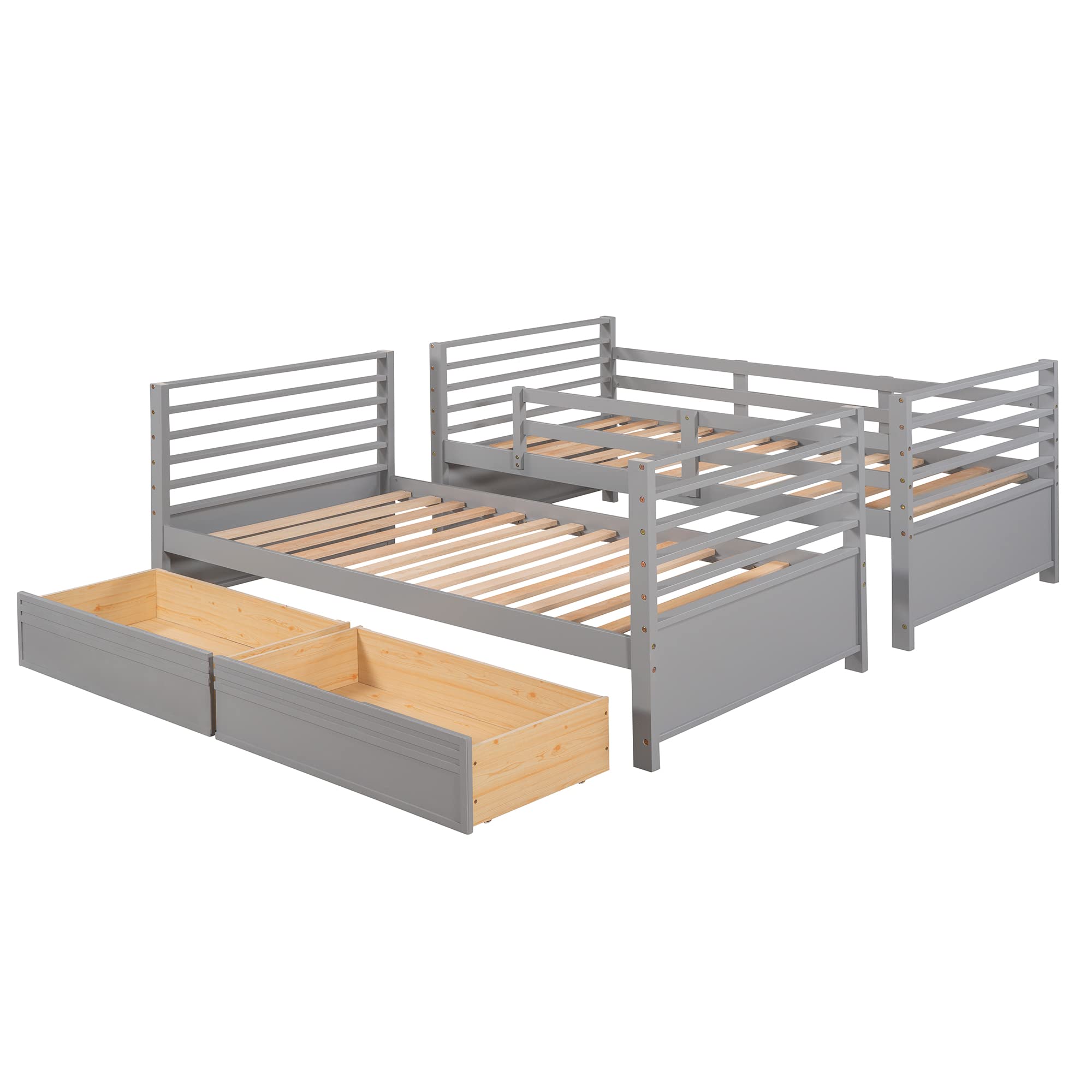 Harper & Bright Designs Twin Over Twin Bunk Bed with Ladder & 2 Storage Drawers - Space-Saving Wooden Bunk Bed Frame for Kids & Teens - Perfect for Small Bedrooms, Guest Rooms & Vacation Homes (Grey)