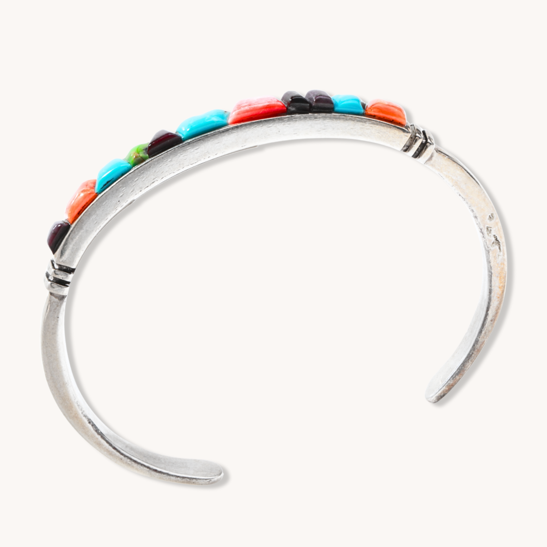 Handmade Turquoise & Spiny Oyster Shell Inlay Cuff Bracelet - Southwest Style Jewelry for Women, Boho Fashion Accessory - Perfect for Festivals, Weddings & Everyday Wear