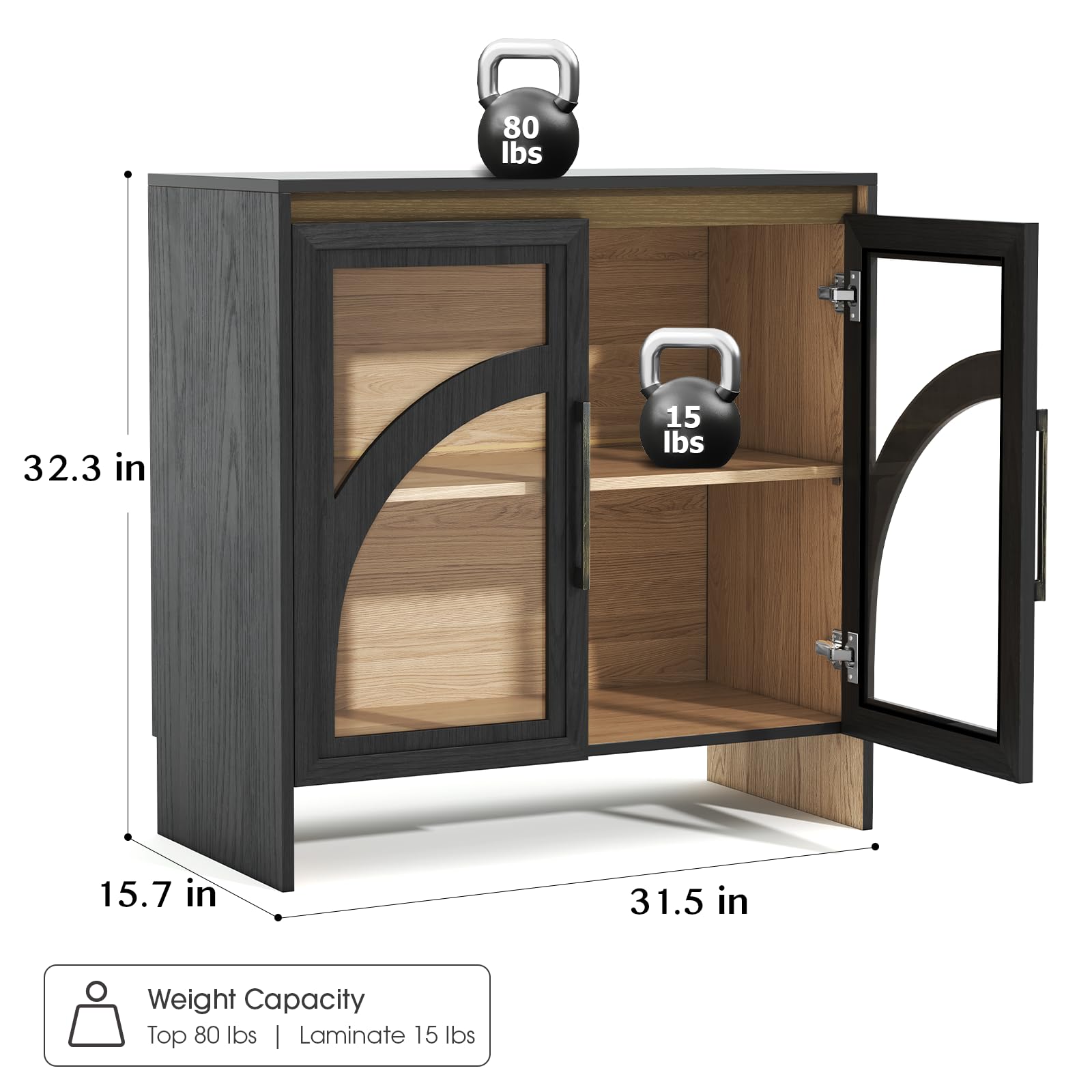 2-Piece Black Buffet Cabinet Set with Adjustable Shelf & Glass Doors - Storage Sideboard for Dining Room, Living Room, Home Decor | Perfect for Displaying China, Storing Linens & Entertaining Guests