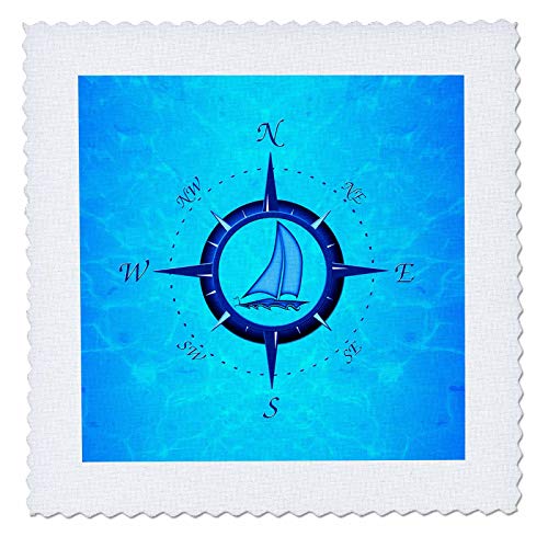 Ocean Blue Compass Rose With Sailboat.