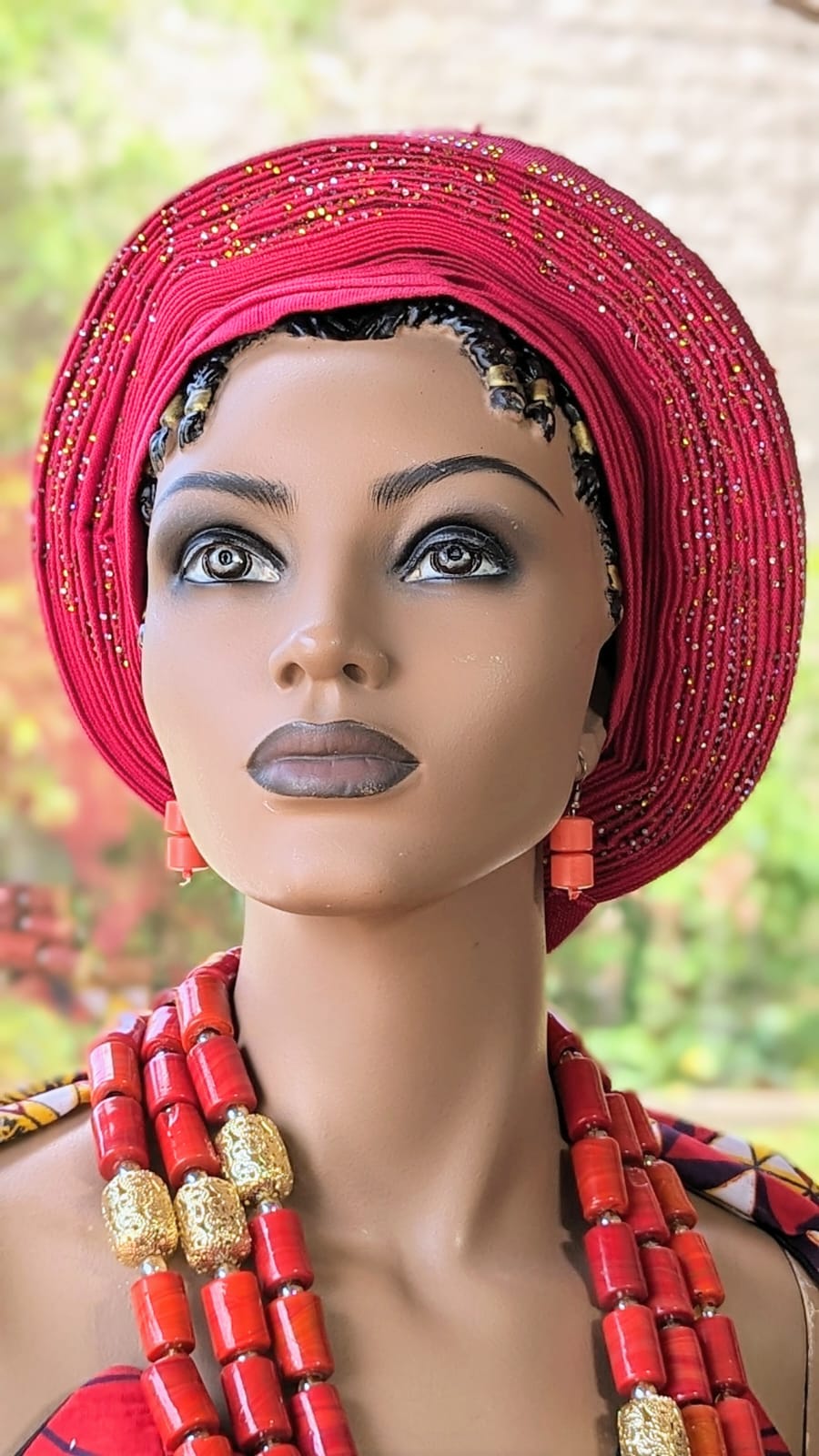 Ebiwa Fuchsia Pink Aso Oke African Head Wrap - Pre-Tied Autogele Head Tie for Women | Perfect for Weddings, Parties & Cultural Events