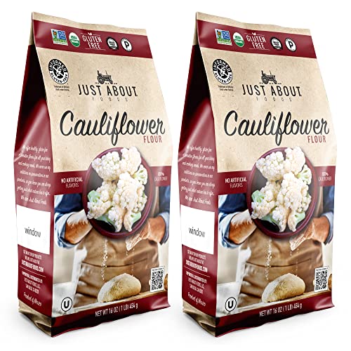 Just About Foods Cauliflower Flour 1 lb (454g) – Non-GMO, Grain-Free, Paleo, Gluten-Free – Pack of 2 – Perfect for Keto Baking, Low-Carb Cooking & Healthy Recipes