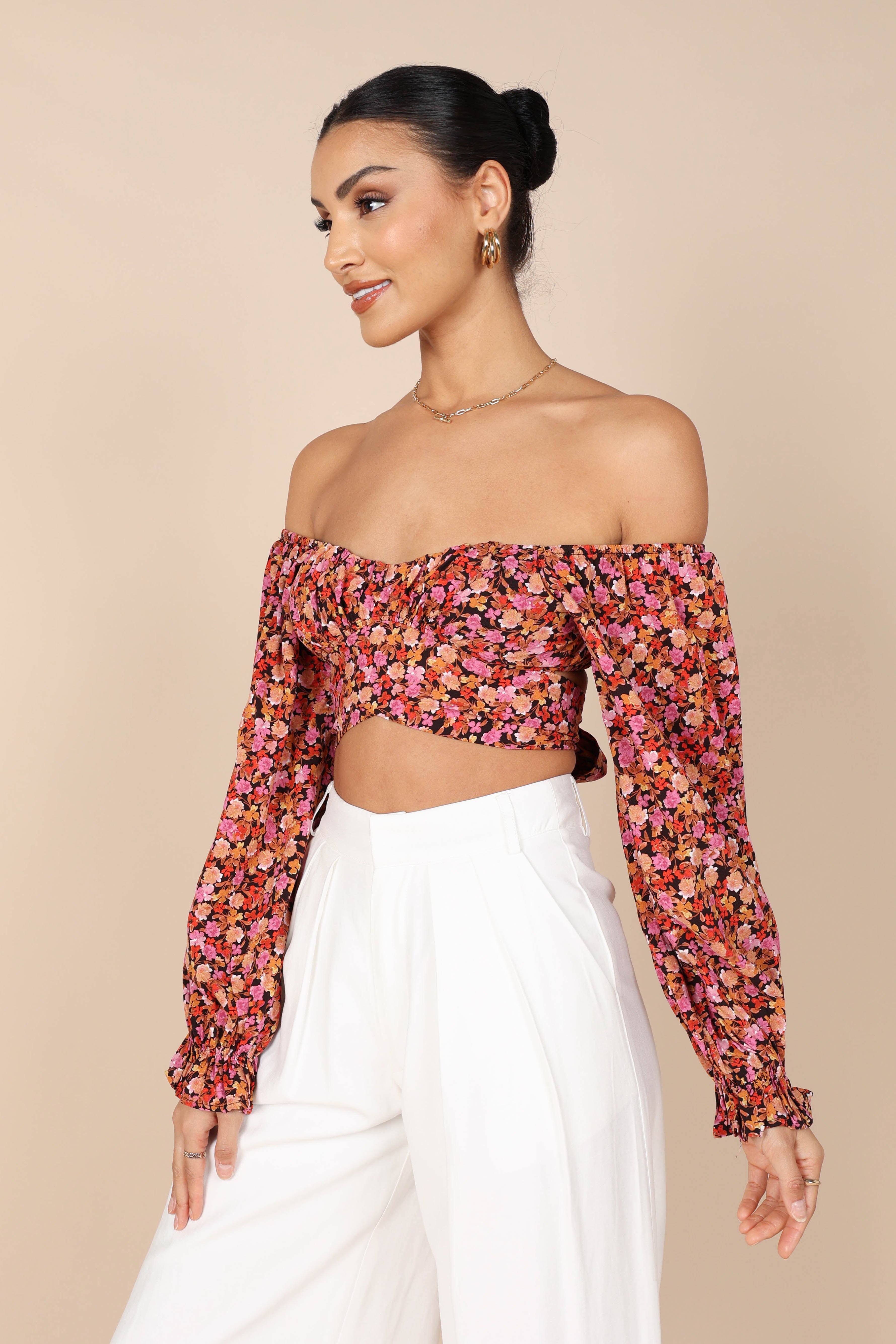 Jillian Cropped Top - Pink Floral Print Women's Fashion Blouse for Summer Outfits & Casual Wear