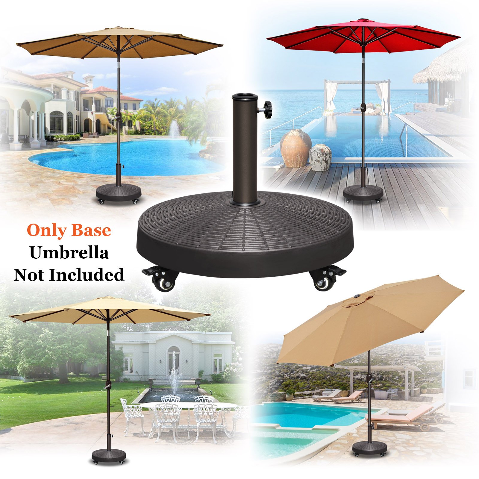 Heavy-Duty Resin Patio Umbrella Base with Wheels - Weighted Outdoor Market Umbrella Stand for Stability | Perfect for Backyard, Deck, Poolside & Patio Furniture Protection