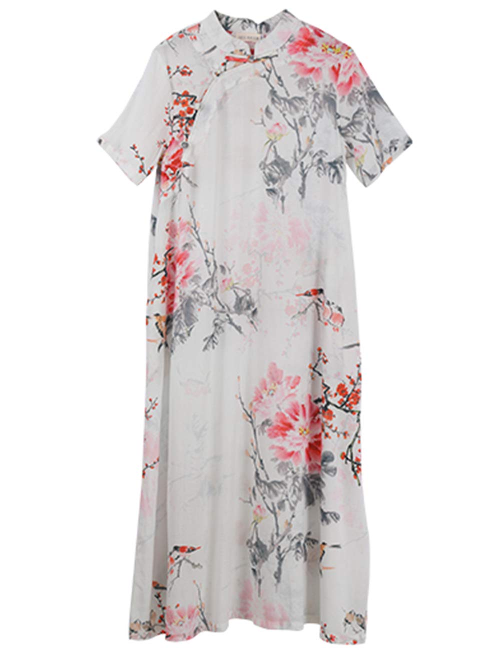 Women's Floral Print Casual Loose Cheongsam Dress with Pockets | Chinese Style Summer Dress for Daily Wear, Date Night & Special Occasions