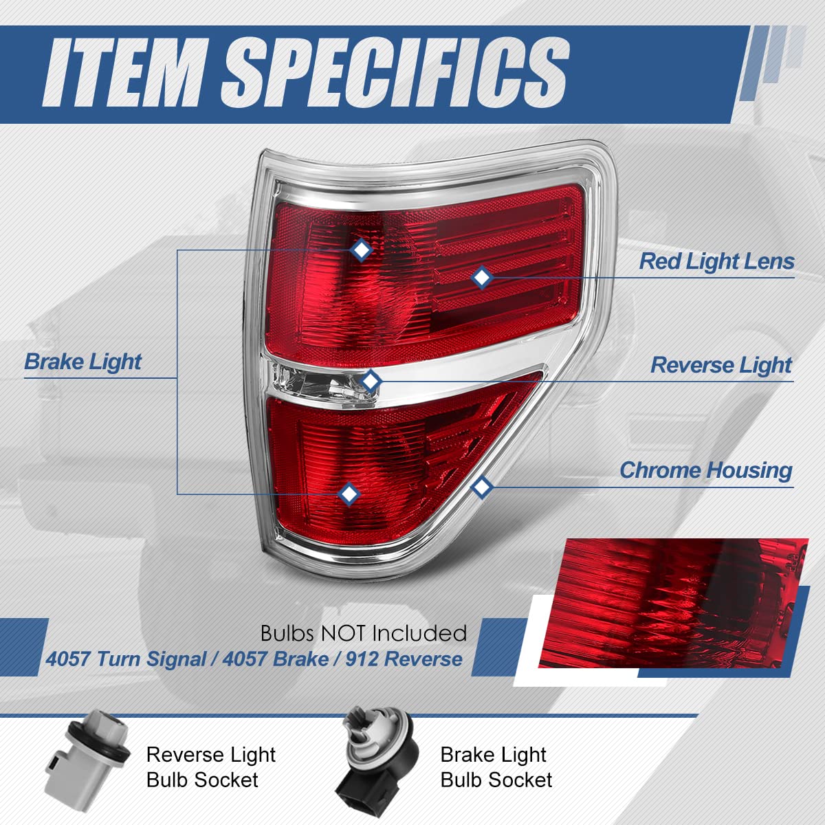 Auto Dynasty Factory Style LED Tail Lights Brake Lamps with Bulb Sockets for Ford F-150 2009-2014 - Driver & Passenger Side Red Lens - Upgrade Your Truck's Style & Safety for Night Driving & Off-Road Adventures