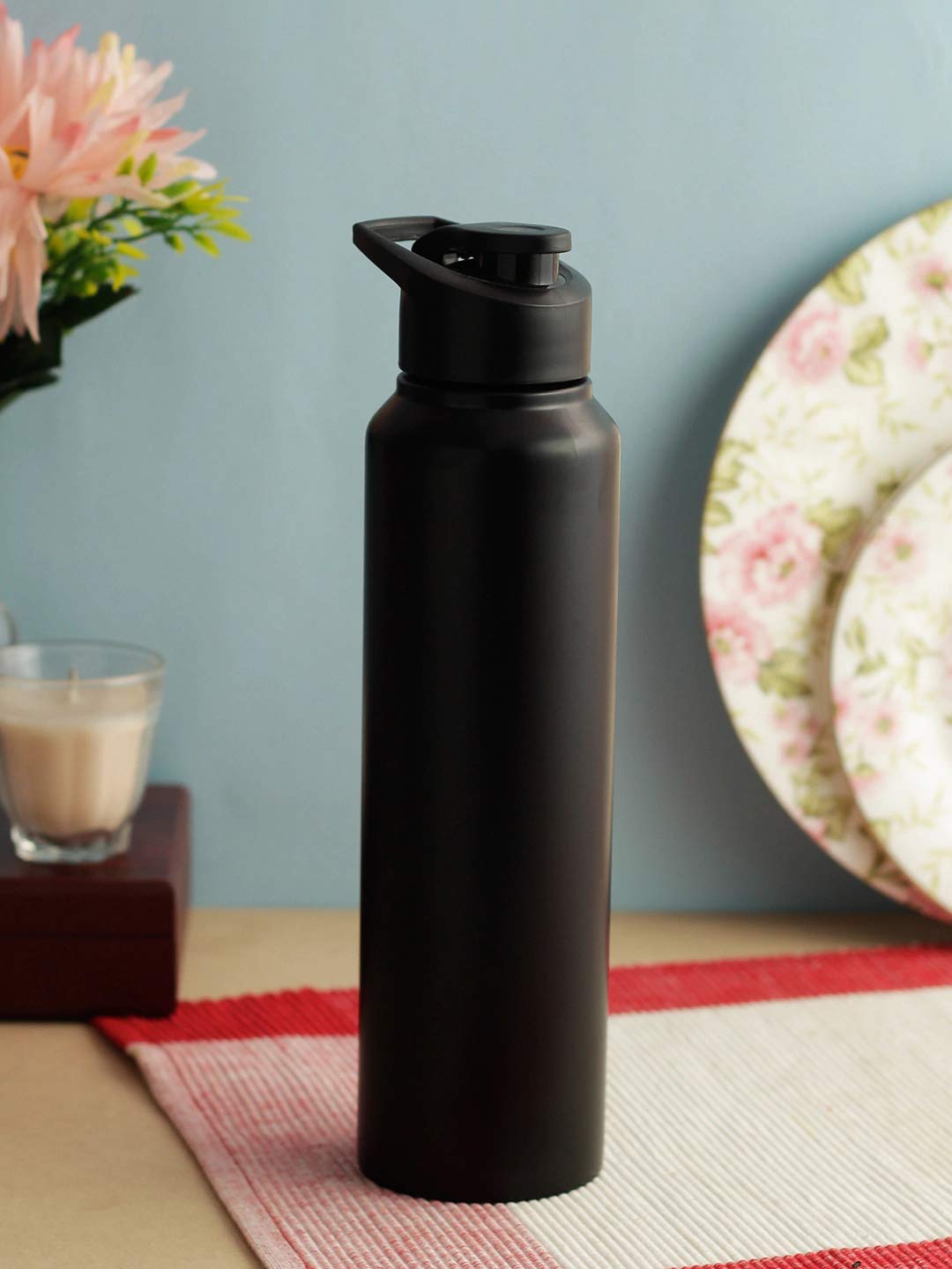 BPA-Free Stainless Steel Water Bottle 1000ml - Leak Proof, Single Walled, Matte Finish - Ideal for Gym, Office, Travel & Outdoor Activities (6-Pack, Black) | Keeps Drinks Cold/Hot for Hours | Perfect for Sports, Yoga, School & Daily Hydration
