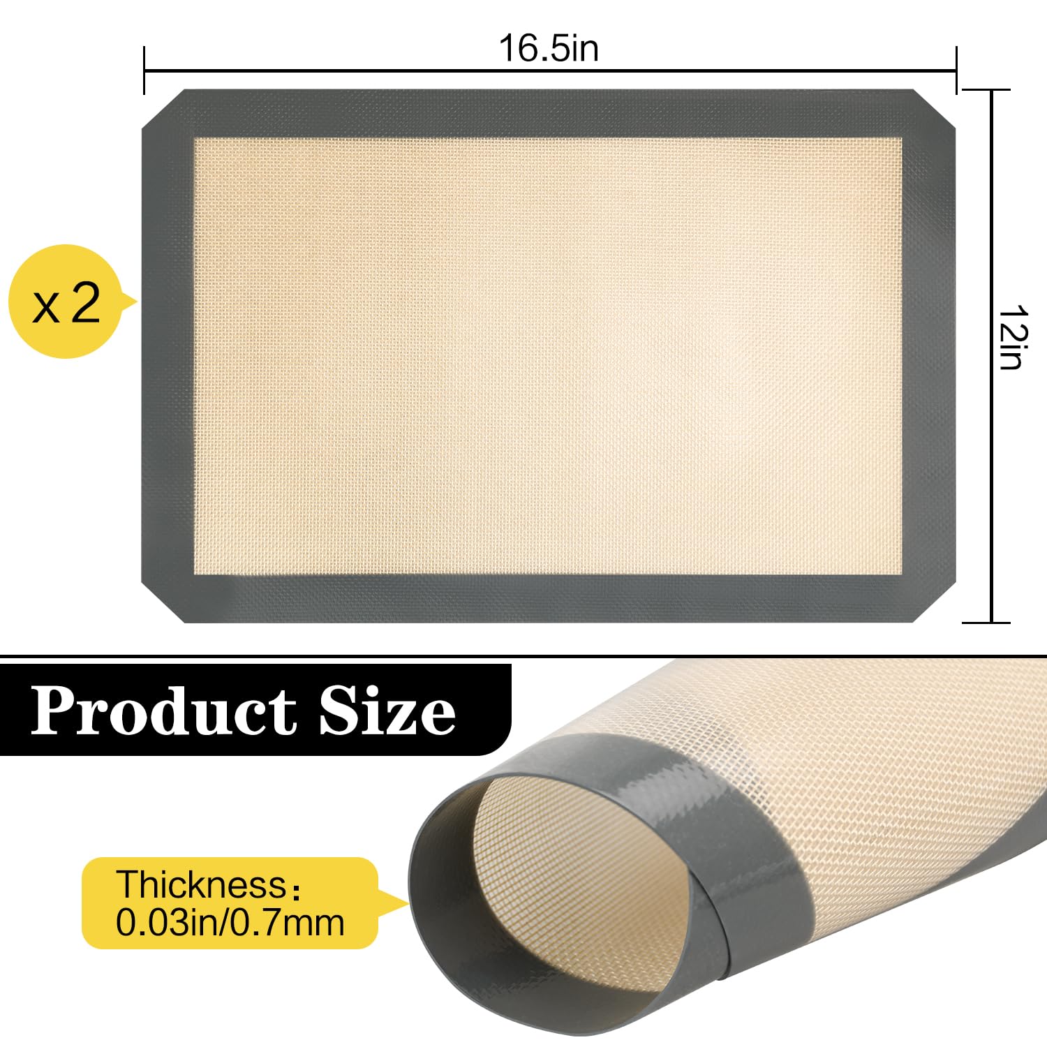 Non-Stick Silicone Baking Mats (2-Pack, 16.5