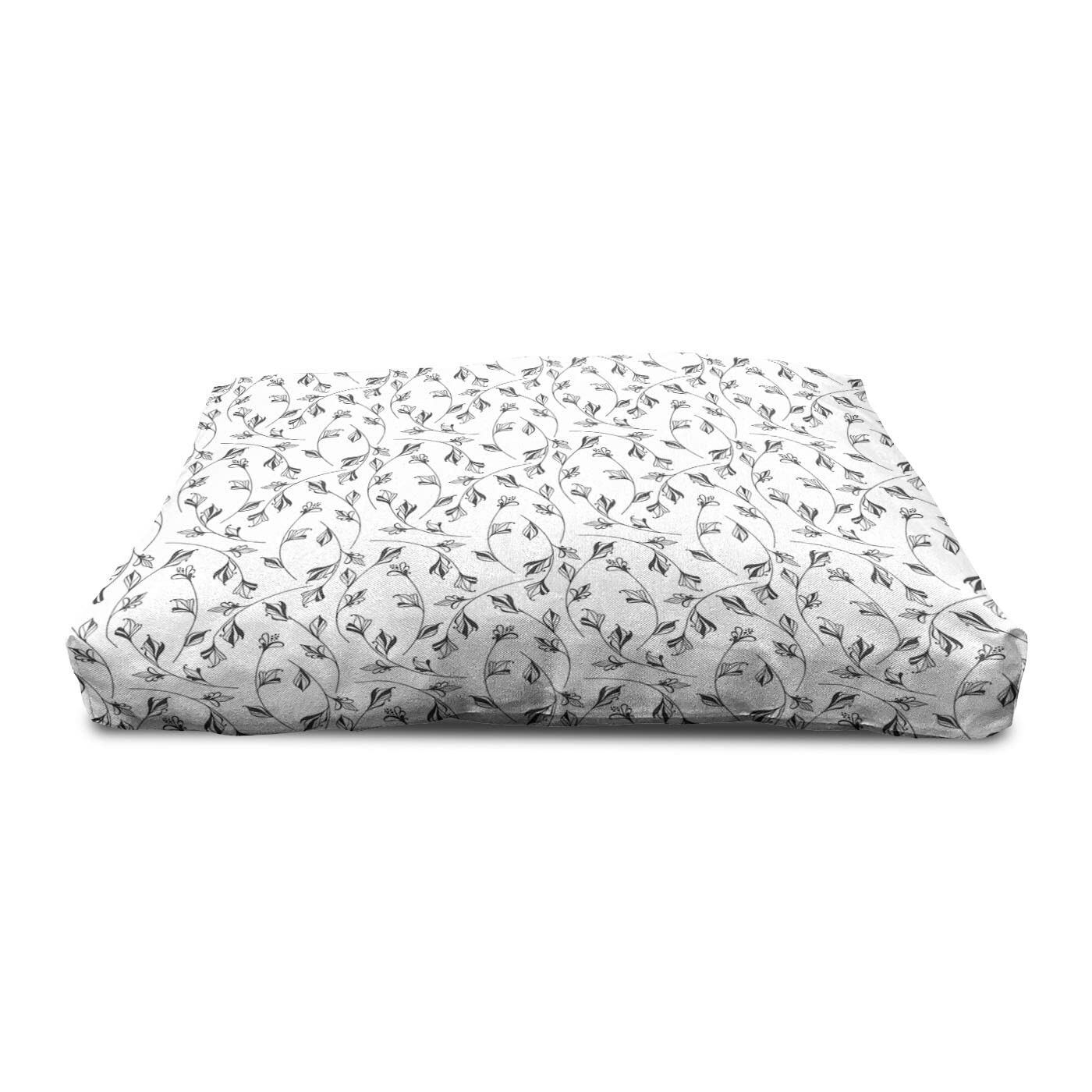 Lunarable Wooden Dog House with Floral Design - Portable Indoor & Outdoor Dog Kennel with Pillow & Cover - 2X-Large Size in Dark Blue Grey White - Perfect for Garden, Patio, or Living Room Pet Shelter