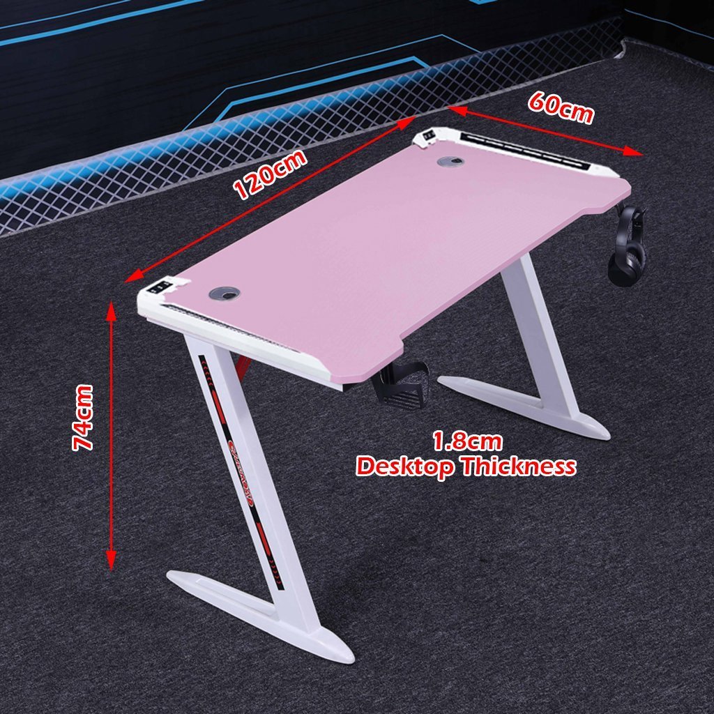 140cm RGB Gaming Desk with LED Lights - Ergonomic Computer Desk for PC, Laptop & Office Work - Racing Style Home Gaming Table for Streaming & Esports Setup