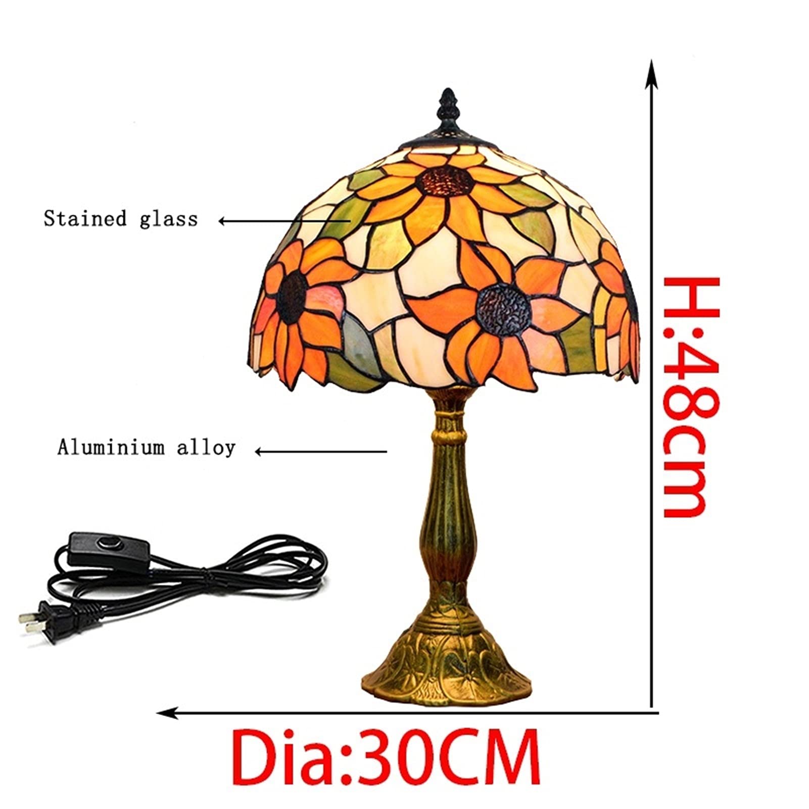 Tiffany Stained Glass Table Lamp - Sunflower Yellow Handcrafted Art Deco Style for Bedroom, Living Room, Office & Dorm | Includes LED Bulb | Perfect for Reading, Nightstand Lighting & Home Decor Gift (12x12x18 Inches)