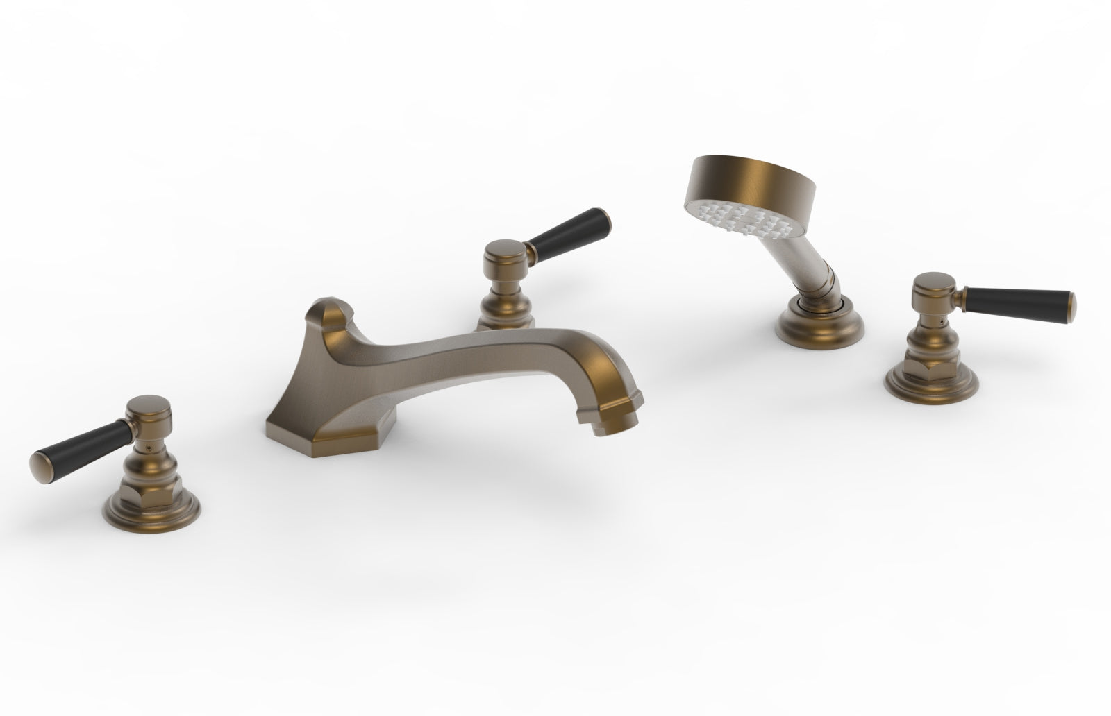 HEX TRADITIONAL Deck Mounted Bathtub Faucet Set with Hand Shower - Satin Black Finish & Lever Handles (Model 500-49) - Perfect for Modern Bathroom Renovations and Spa-Like Shower Experiences