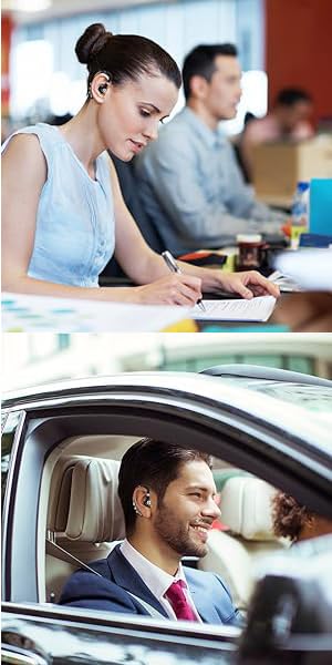 Wireless Bluetooth Headset V5.0 with Noise Canceling Mic - Lightweight Business Earphones for Android & iPhone - Perfect for Driving, Trucking, Office Calls & Smartphone Use - Blue