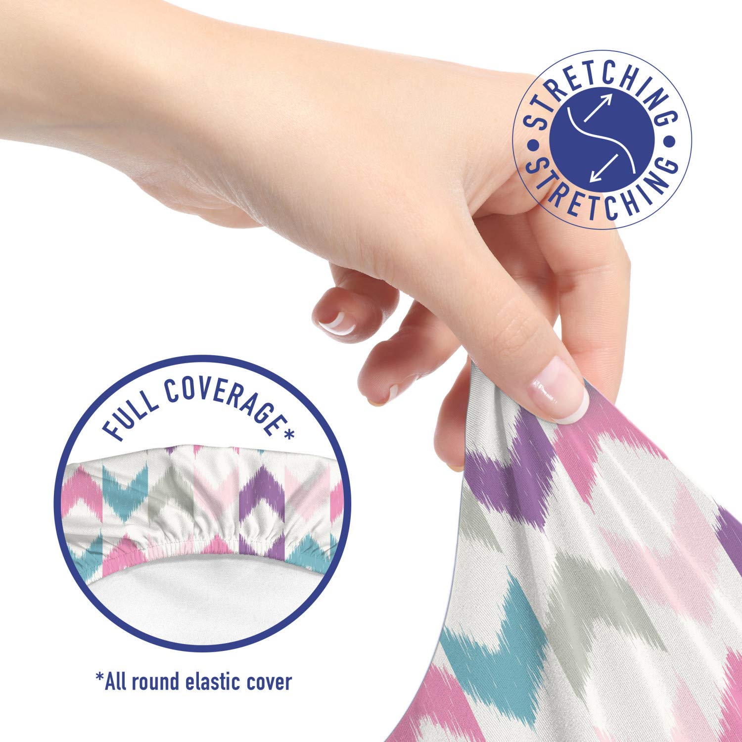 Ambesonne Geometric Office Chair Slipcover - Oriental Chevron & Ikat Boho Print Stretch Fabric Cover, Standard Size, Violet Pink Teal - Washable Decorative Chair Cover for Home Office, Living Room, Dorm Room