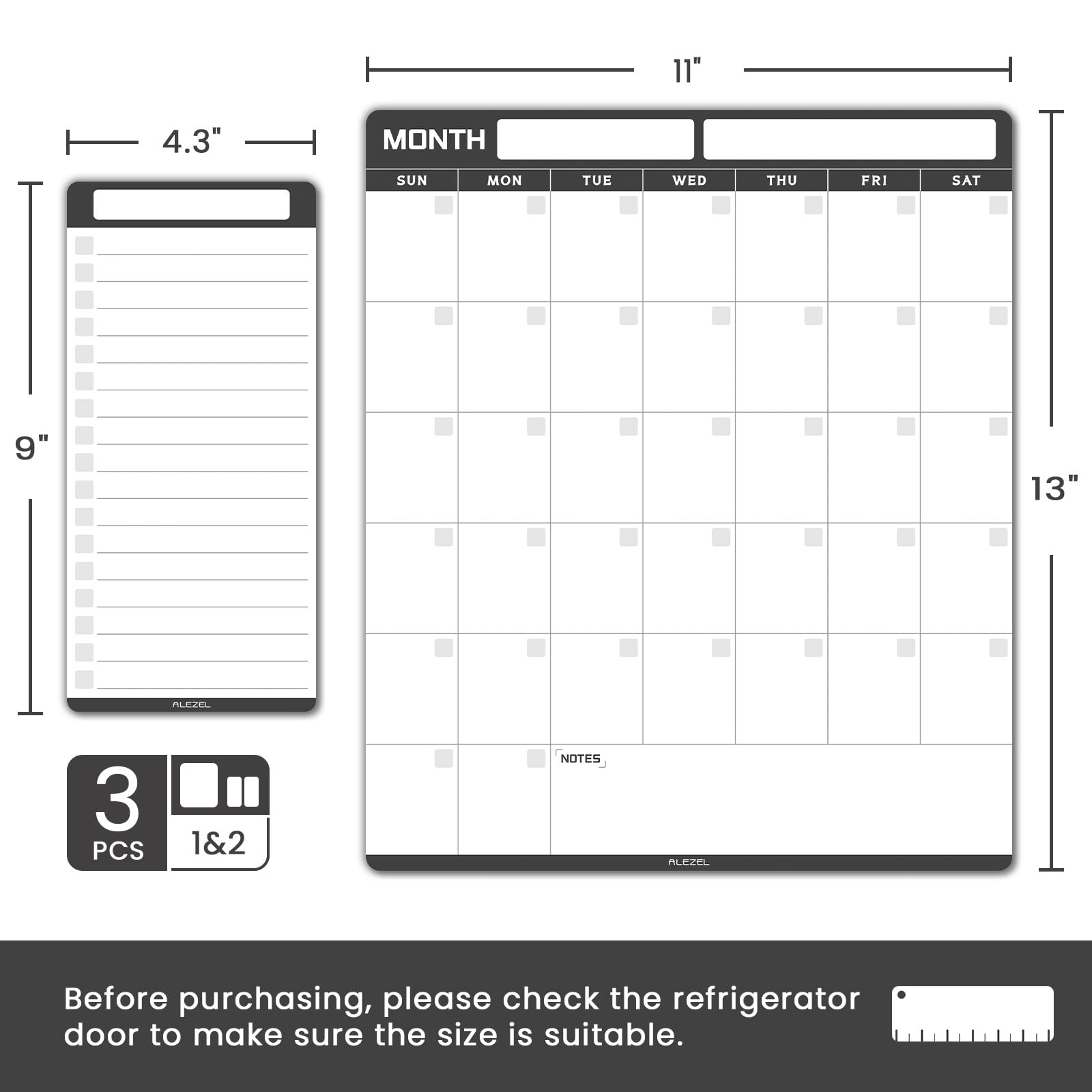 Magnetic Dry Erase Calendar for Refrigerator - Vertical Whiteboard Planner with 2 List Boards, 4 Markers & Eraser | Perfect for Kitchen Organization, Meal Planning & Family Schedules
