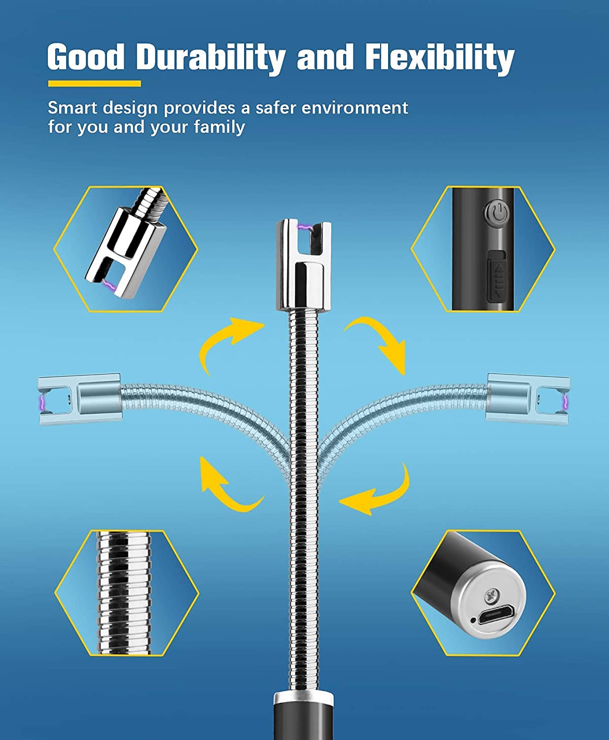 Blaziken Rechargeable USB Arc Lighter with LED Battery Display - Flexible Neck Electric Lighter for Candles, Gas Stoves, Camping & BBQ - Perfect for Home, Kitchen, Outdoor Adventures & Emergency Use
