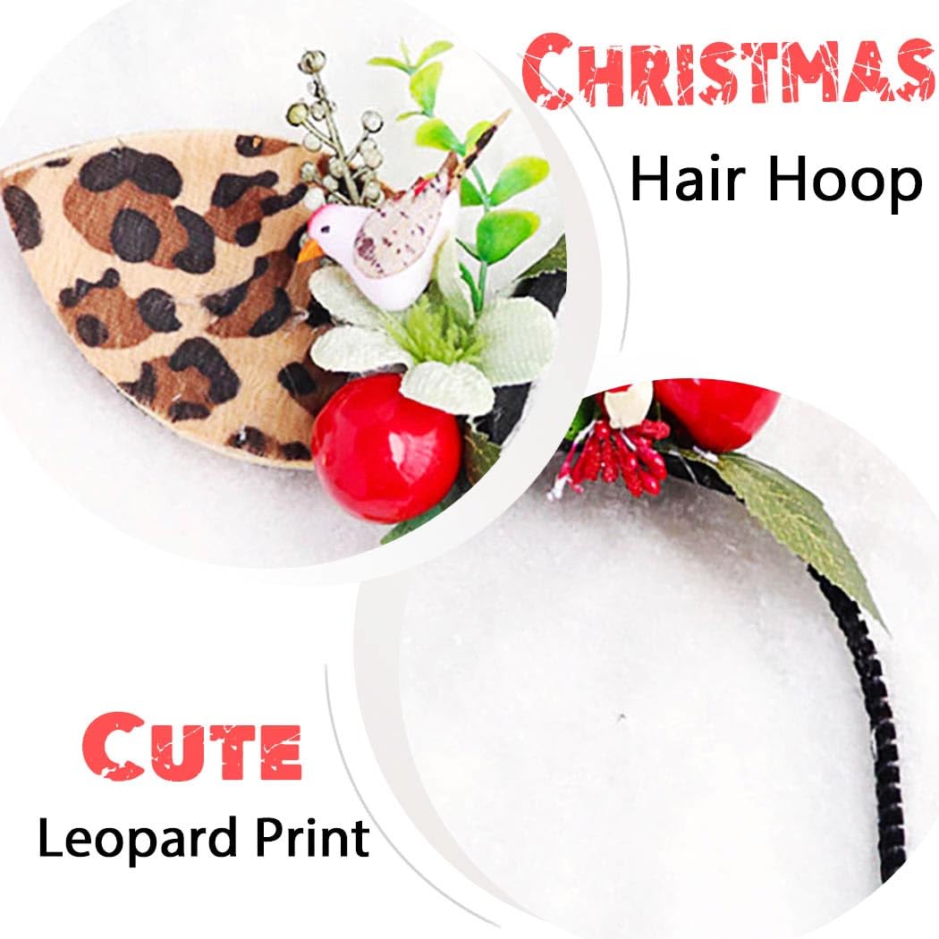 Leopard Print Headbands with Brown Deer Hair Hoop - Reindeer Antlers Hair Accessories for Women | Halloween Costume Party, Christmas Theme Events & Cosplay