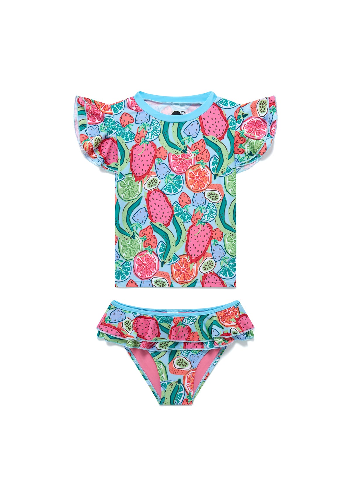 Ice & Slice Girls' Rash Guard Swimsuit Set - UPF 50+ Sun Protection, Quick Dry, Long Sleeve Swimwear for Toddler & Little Girls - Perfect for Beach, Pool & Water Play