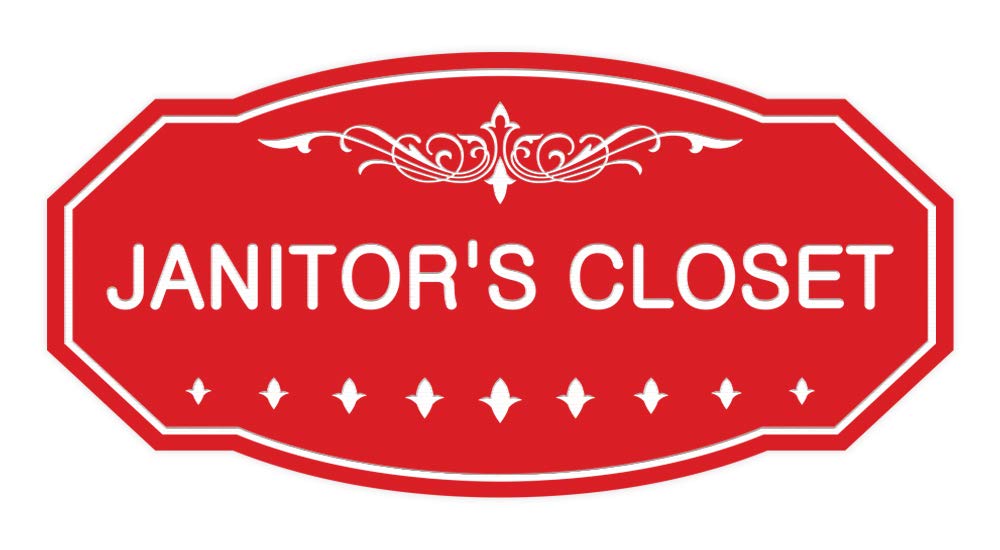 Vintage Victorian Janitor's Closet Sign in Red - Large Rustic Metal Plaque for Home, Office & Business Decor - Perfect for Restrooms, Storage Rooms & Industrial Spaces