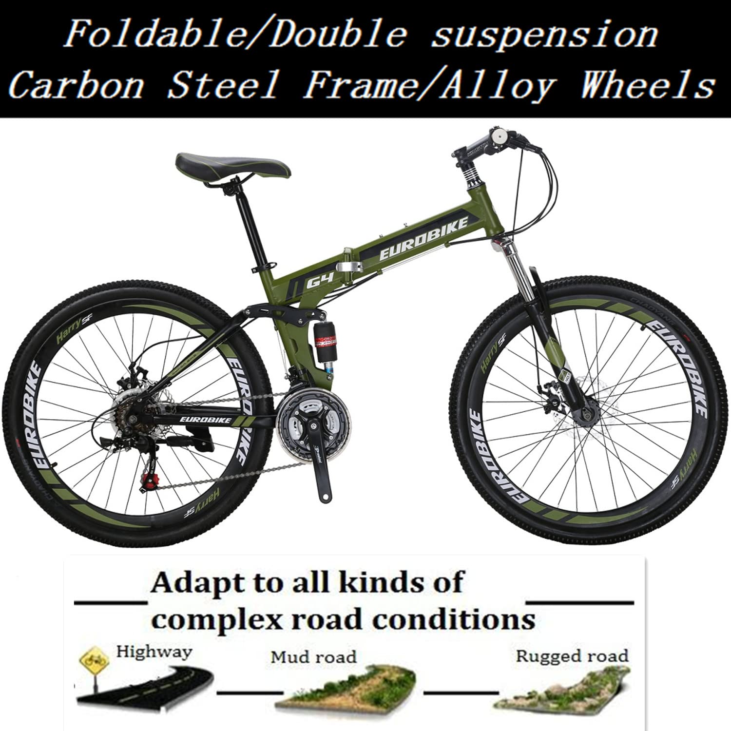 EUROBIKE Folding Mountain Bike for Adults - 26/27.5 Inch TSM G4/G7 Bicycle with Dual Disc Brakes | Commuting, Travel & Outdoor Adventure Bike
