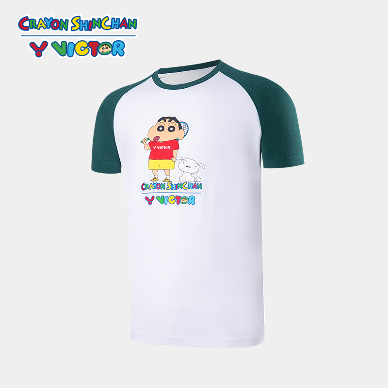 Victor X Crayon Shin-Chan Anime Sports T-Shirt - Unisex Dark Green Cotton Tee for Casual Wear, Cosplay & Anime Fans