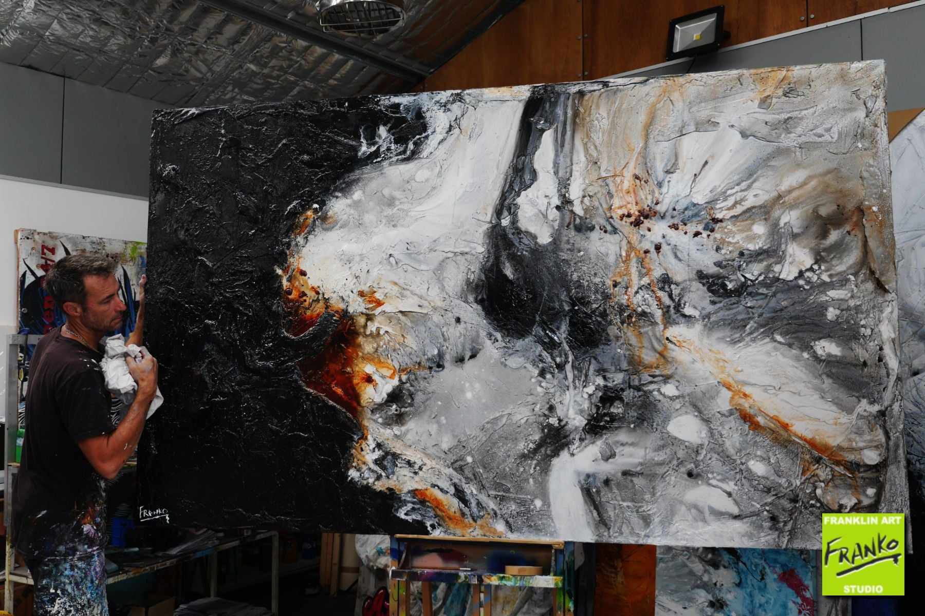 Large 150cm x 250cm Grey Black Brown Textured Abstract Wall Art Painting - Modern Home Decor for Living Room, Bedroom & Office
