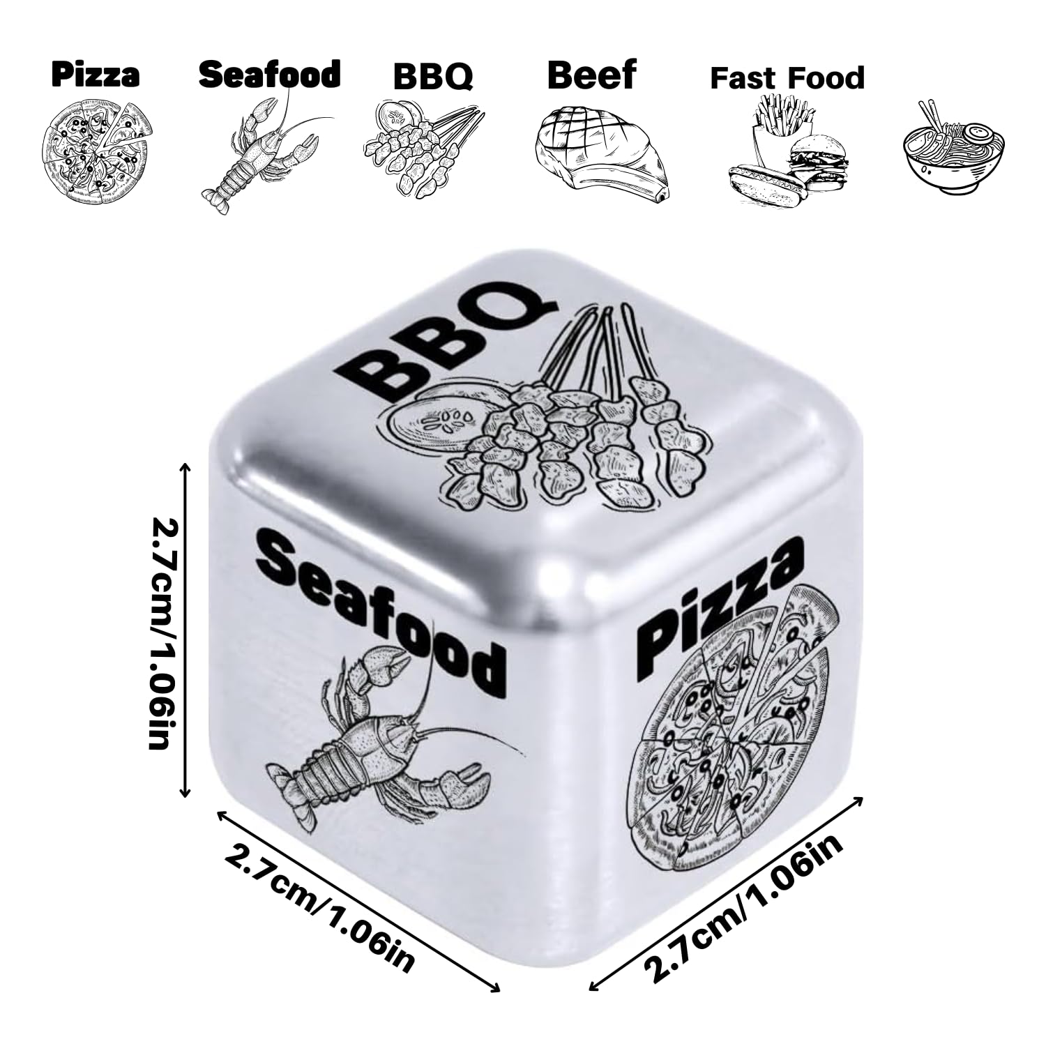 Easter Basket Stuffers for Teens - Funny Steel Decision Dice for Dinner Food Choices - Unique Anniversary & Date Night Gifts for Women, Men, Couples - Perfect Birthday & Wedding Present for Him, Her, Boyfriend, Girlfriend, Wife, Husband - Great for Romantic Dinners, Game Nights & Special Occasions