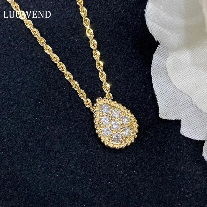 18K Solid Yellow Gold Necklace with Real Diamond Pendant - Luxury Fashion Jewelry for Women & Girls - Perfect for Parties, Weddings & Special Occasions