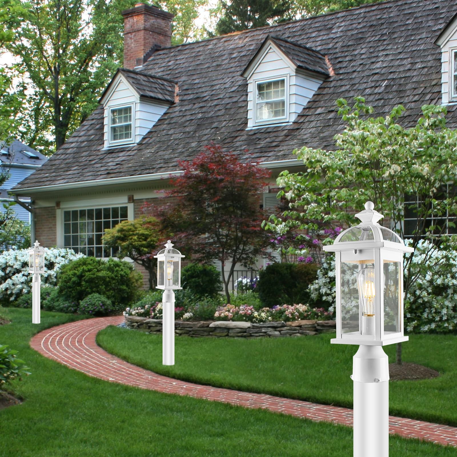 Darkaway Waterproof Aluminum Outdoor Post Lights with Seeded Glass - Durable Exterior Lighting for Yard, Patio, Garage & Fence | Weather-Resistant Pole Lights for Enhanced Outdoor Ambiance & Security
