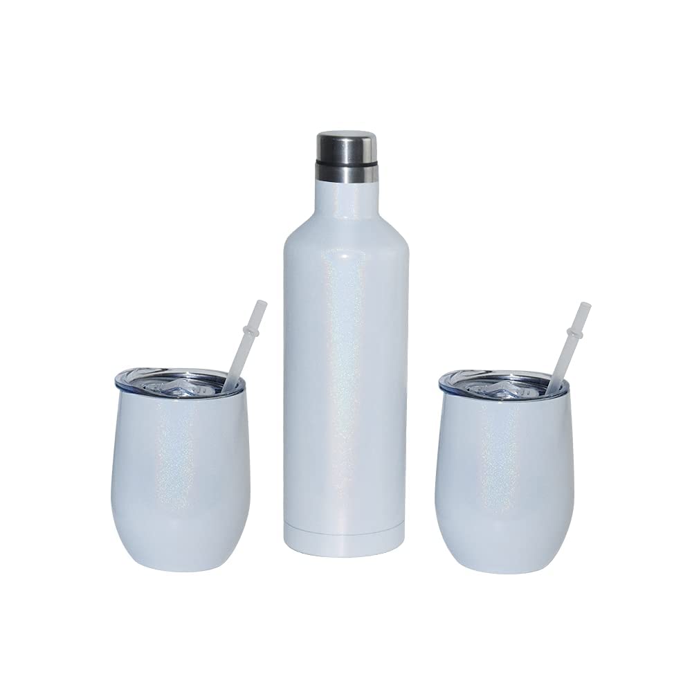AGH 10-Pack Insulated Stainless Steel Wine Tumbler & Bottle Gift Set - 17oz Vacuum Insulated Wine Bottle + 2x12oz Travel Wine Tumblers with Lids - Double Wall Sublimation Wine Glasses - Perfect for Parties, Picnics & Outdoor Wine Tasting