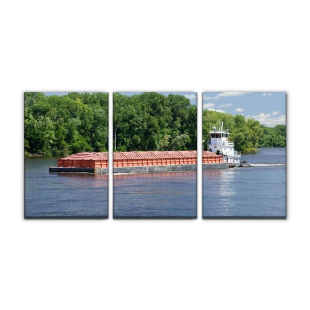 Gracelapin Modern Canvas Wall Art - Midsummer Mississippi River Barge Landscape Oil Painting Print Set (16x24 Inch, 3 Panels) for Home, Office & Bedroom Decor - Perfect for Living Room, Dining Area & Office Spaces