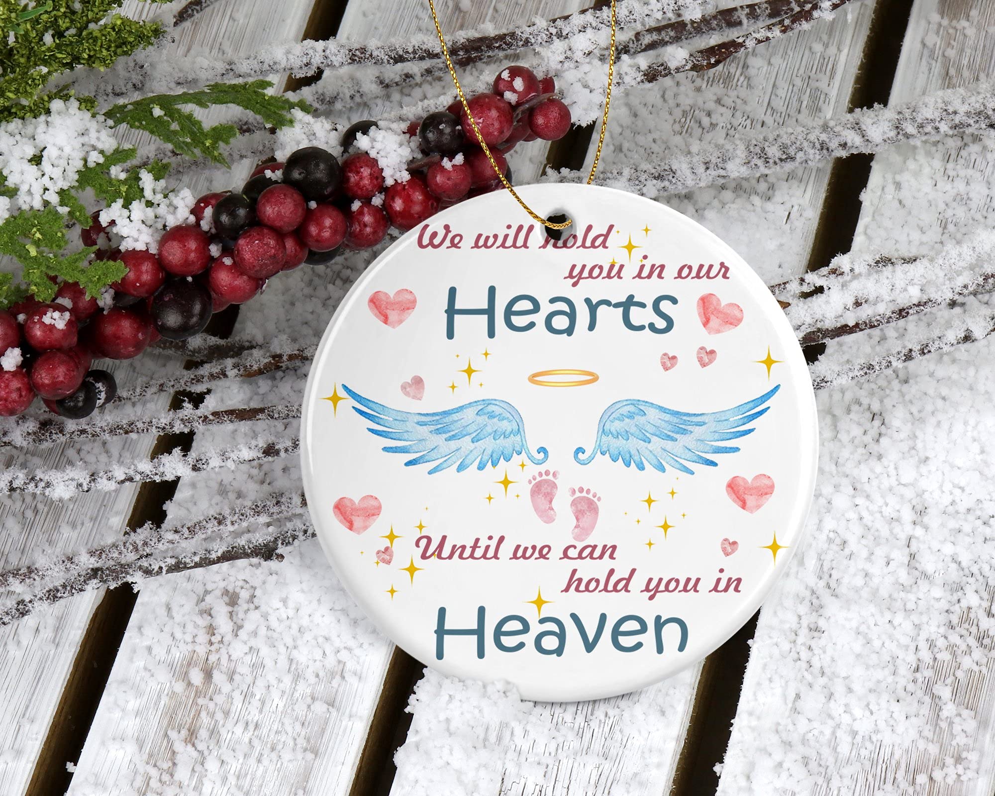 Heaven Baby Christmas Ornament - Angel Baby Memorial Keepsake - Footprint Sympathy Gift for Loss of Baby - Double-Sided White Memorial Ornament for Christmas Tree - Perfect for Grieving Parents & Loved Ones