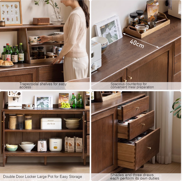 Stylish Oak Solid Wood Modern Dining Sideboard Buffet Cabinet - Perfect for Dining Room Storage & Entertaining