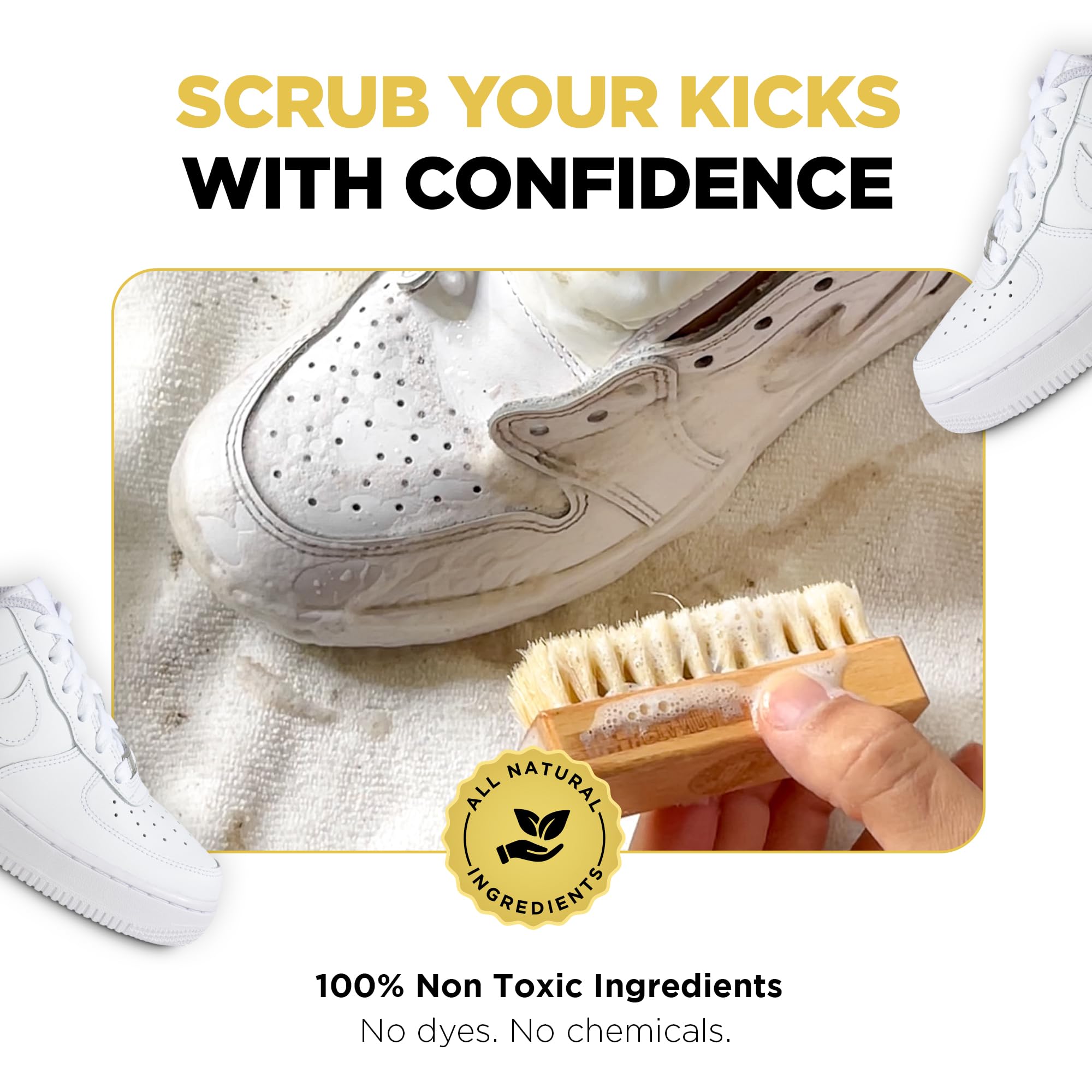 Gold Standard Shoe Cleaning Kit for Sneakers – 4 oz Shoe Cleaner Solution, Brush & Microfiber Towel – White Sneaker Cleaner Kit – Perfect for Cleaning White Shoes, Sneakers & Athletic Footwear at Home