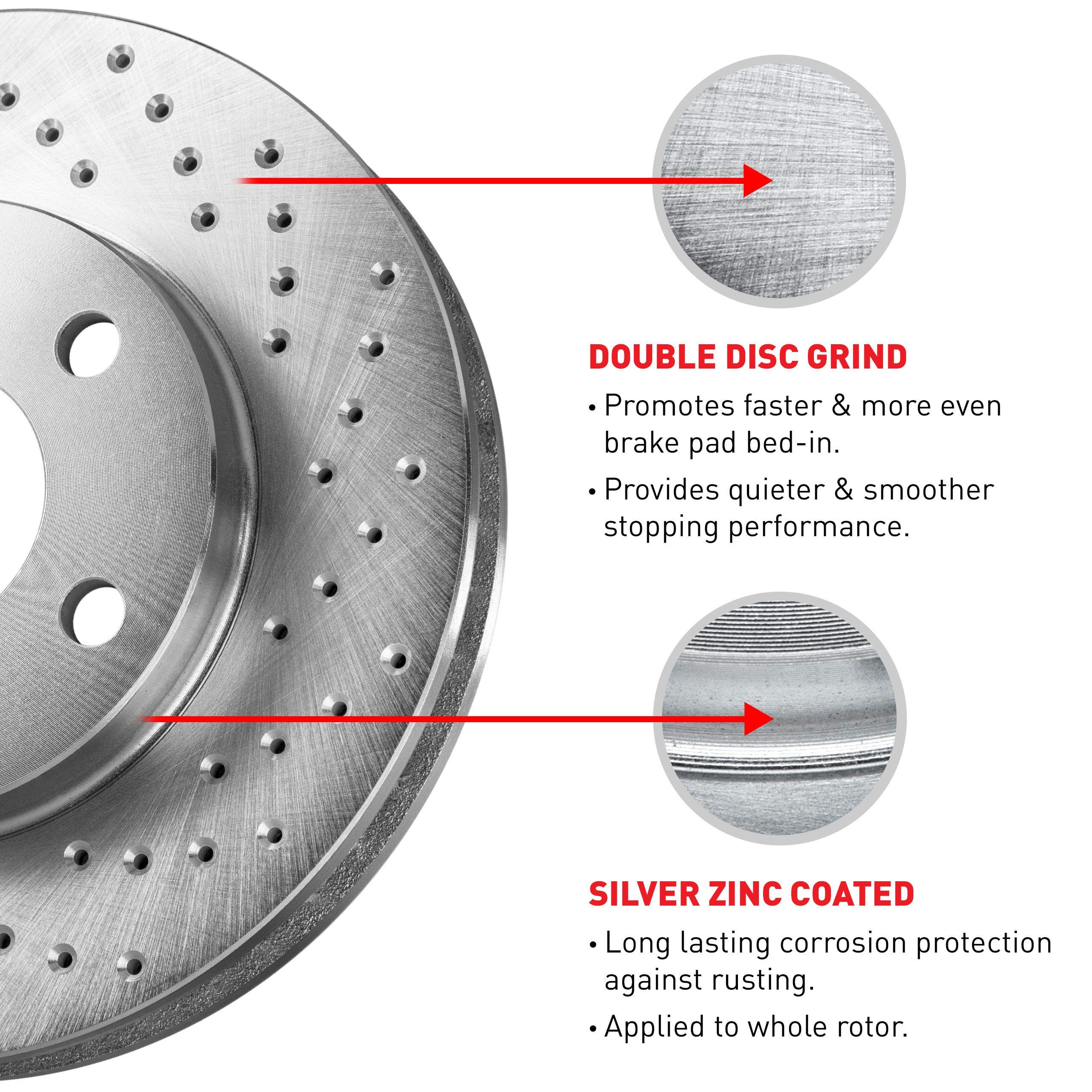2004-2009 Audi S4 R1 Concepts Front Silver Zinc Cross Drilled Brake Rotors - High Performance Braking for Track & Street Driving