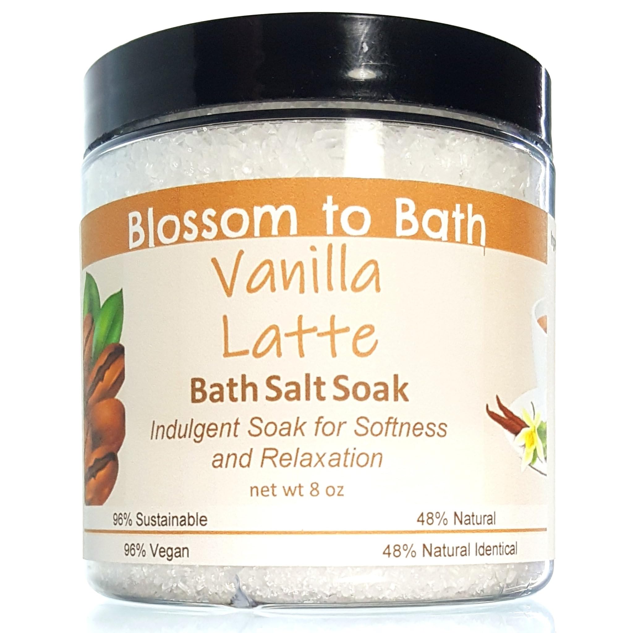 Vanilla Latte Bath Salt Soak - 8oz Phthalate-Free Relaxing Bath Salts with Rich Vanilla Aroma | Perfect for Stress Relief, Self-Care & Spa Nights at Home
