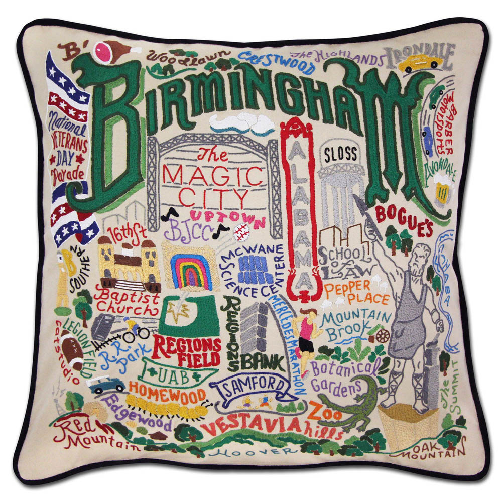 CatStudio Birmingham Embroidered Throw Pillow - Southern Charm Home Decor for Sofa, Bed & Living Room