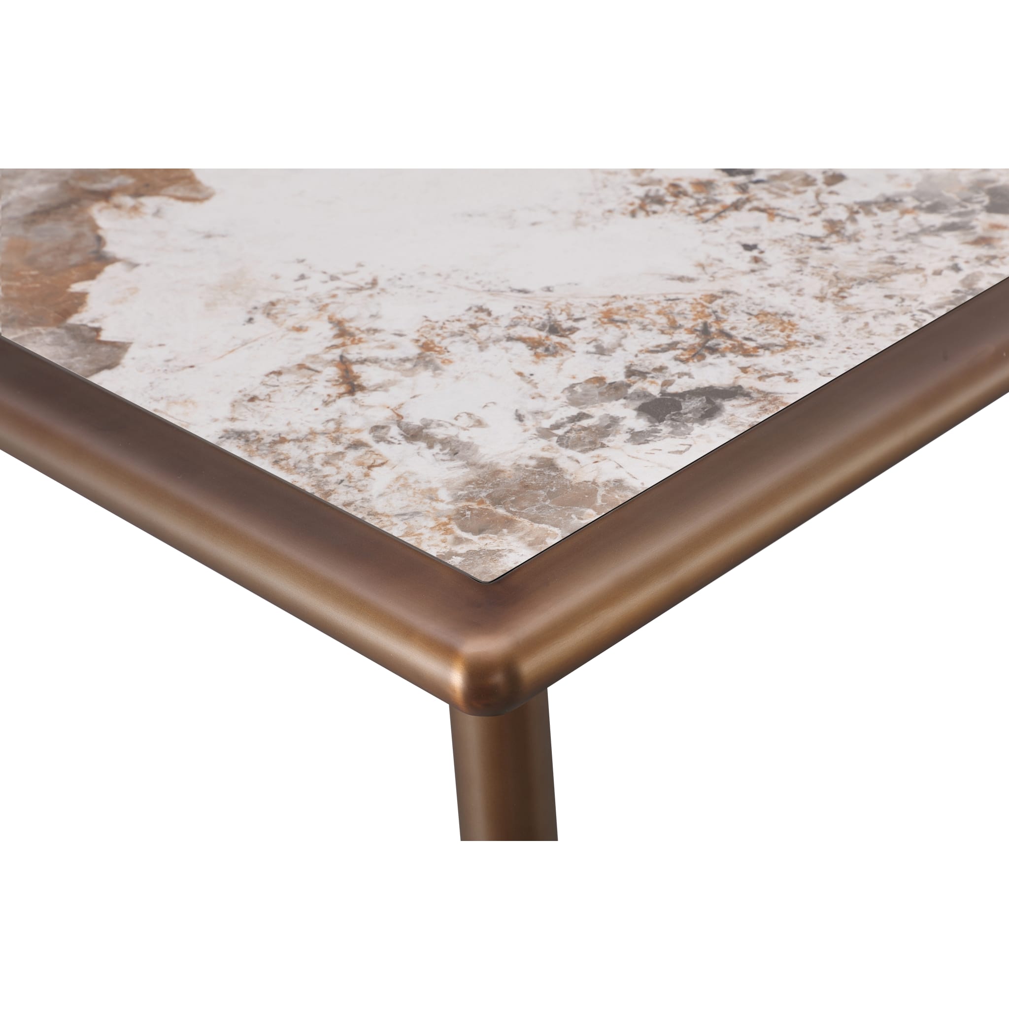 Modern Tulum Stone Top Dining Table with Bronze Metal Base - Elegant & Durable for Indoor & Outdoor Dining Rooms, Patios, and Restaurants