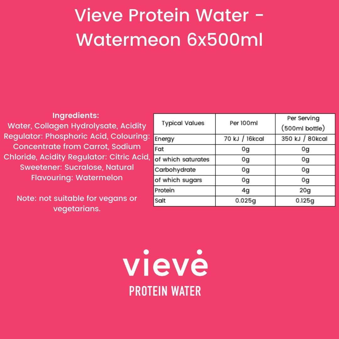 Vieve Protein Water 6 Pack (6x500ml) - Refreshing Watermelon Flavor | 20G High Protein, Sugar Free, Fat Free & Dairy Free | Ready-to-Drink Protein Alternative to Powders & Shakes | Perfect for Post-Workout Recovery, Gym Hydration & Healthy On-the-Go Lifestyle