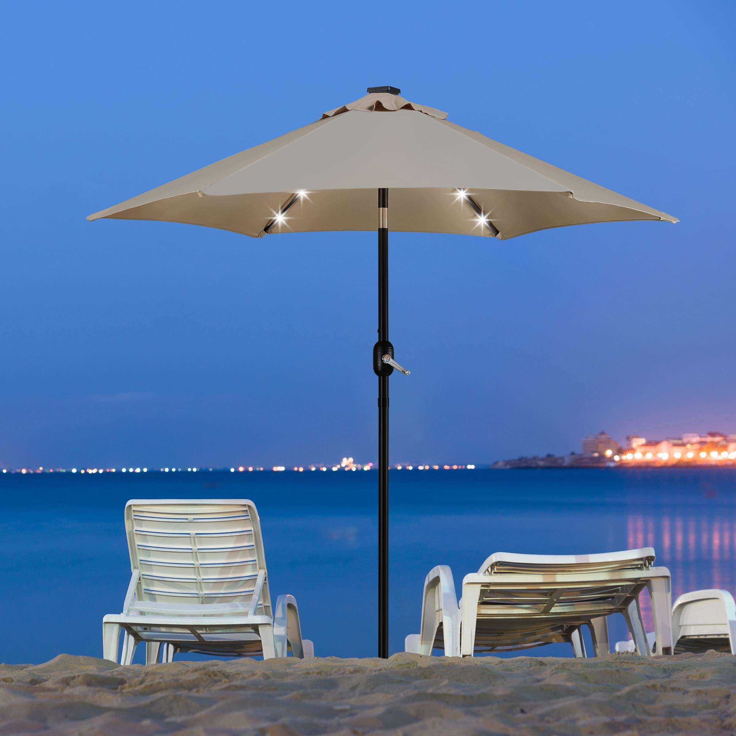 Topeakmart 10ft Solar LED Patio Umbrella with Push Button Tilt & Crank - Outdoor Market Canopy, Garden & Yard Umbrella for Table, Perfect for Backyard, Poolside & Outdoor Dining Areas