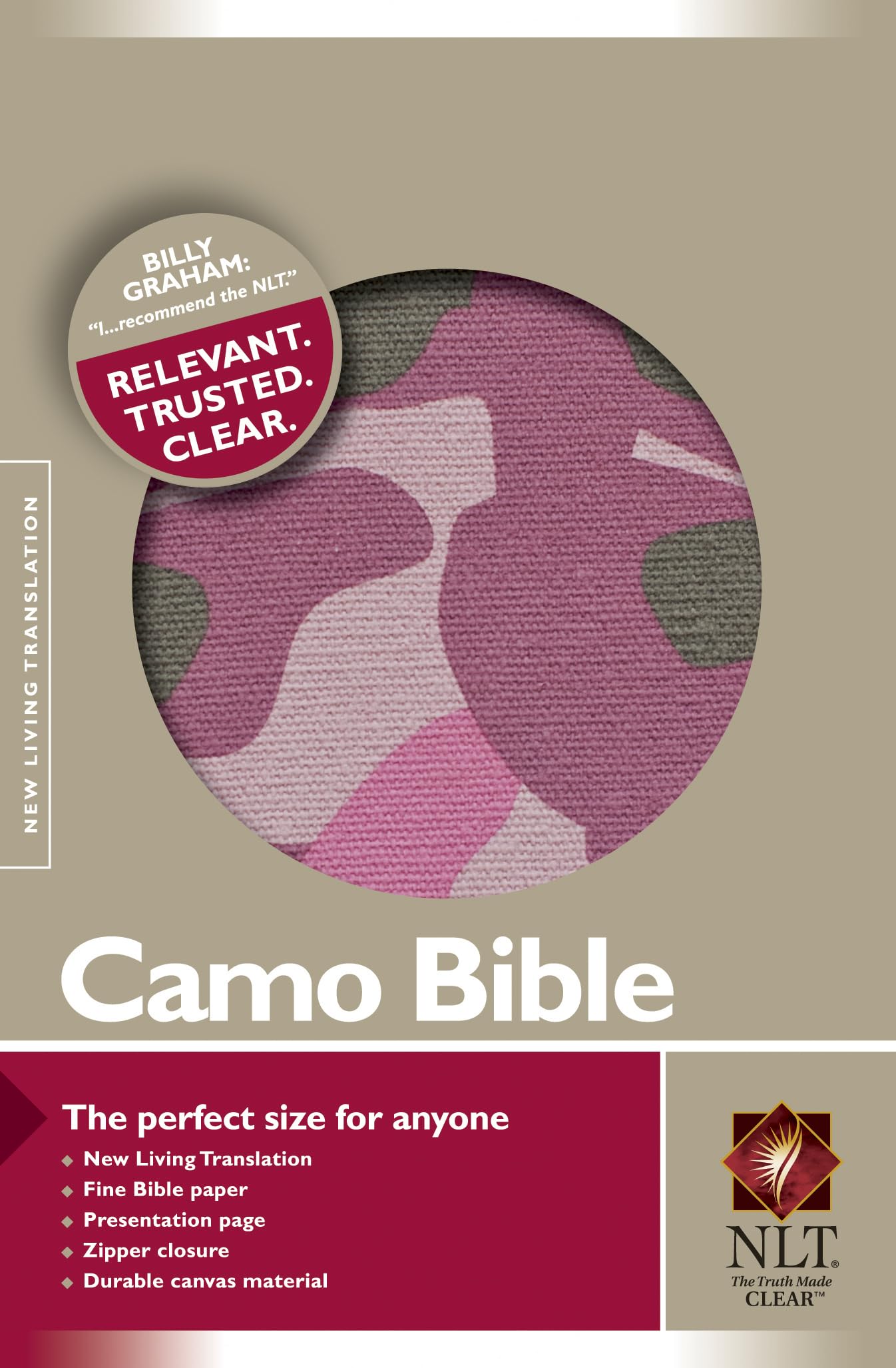 Camo Bible NLT (Canvas Cover, Pink) - Perfect for Outdoor Adventures, Hunting Trips & Military Service