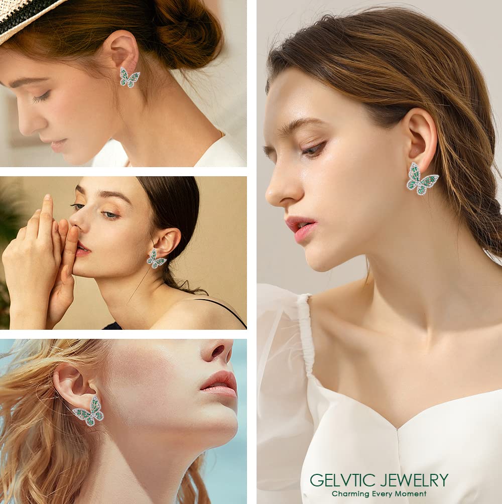 Sparkling Rhinestone Butterfly Bow Earrings for Women - Gold & Silver Cubic Zirconia Stud Drop Dangle Jewelry | Hypoallergenic Sterling Silver CZ Earrings for Valentine's Day, Prom, Wedding, Brides & Mothers | Perfect for Date Nights, Parties & Special Occasions