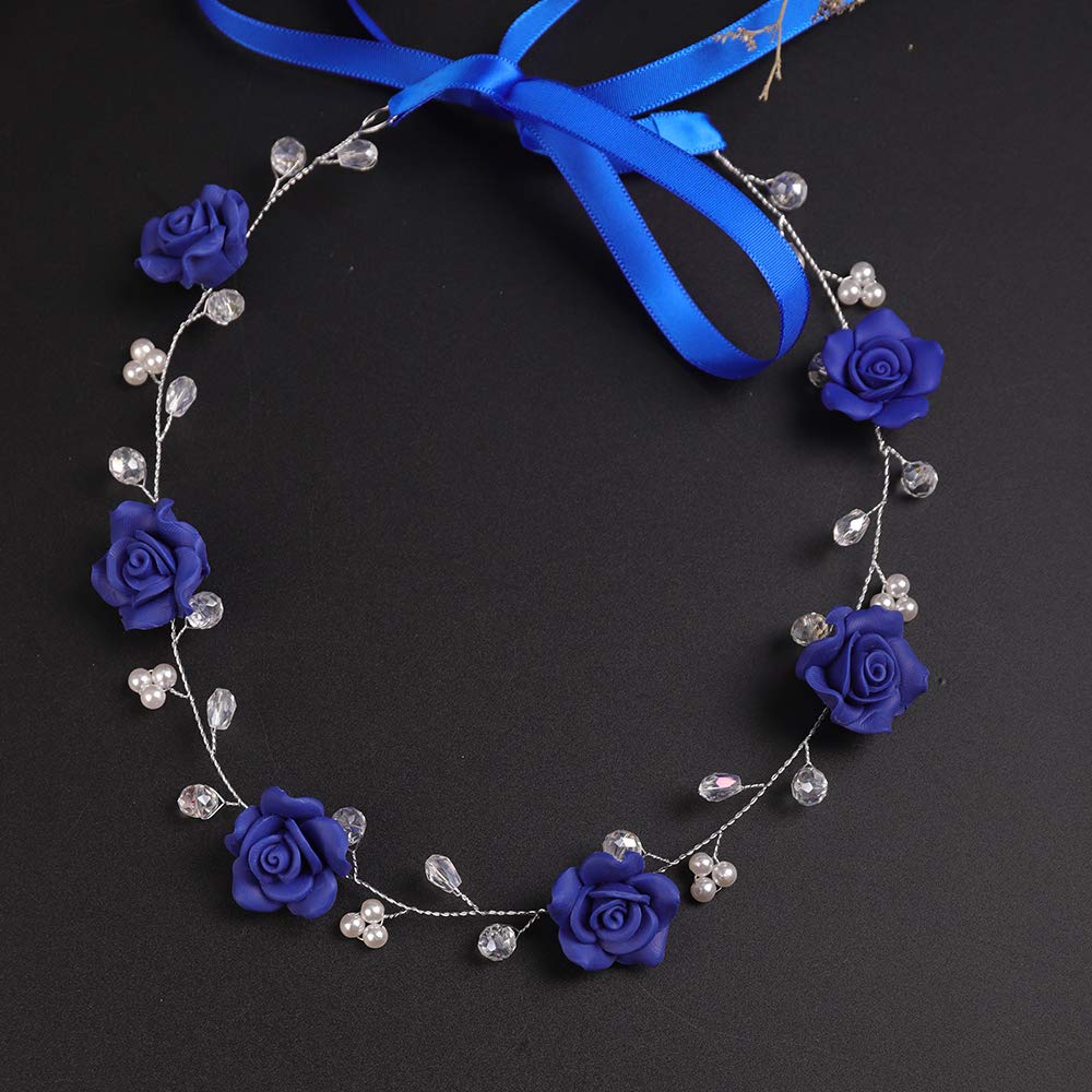 BERYUAN Blue Rose Floral Headband for Women - Navy Wedding Hair Vine, Bridal Hair Accessories for Bride & Bridesmaids, Girls Party Headpiece - Perfect for Weddings, Prom, Tea Parties & Special Occasions