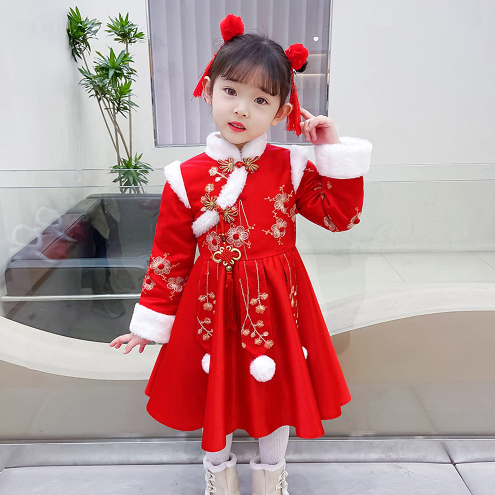Chinese New Year Princess Dress for Girls 2-14 Years | Traditional Tang Suit Outfit | Red-03#A Size 6-7 | Perfect for Lunar New Year Celebrations, Family Photos & Cultural Events
