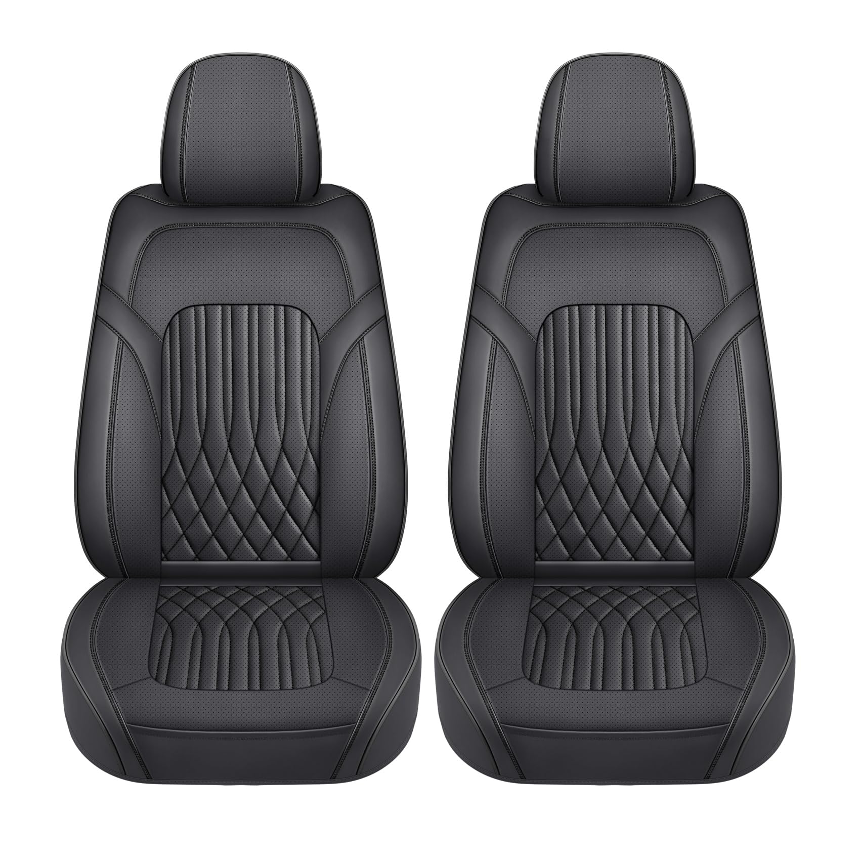 Premium Faux Leather Front Car Seat Covers for Cars & SUVs - Super Breathable, Full Wrapping Edge with Storage Bags - Universal Fit for Most Sedans (2 Front Black) - Perfect for Daily Commute, Road Trips & Car Protection