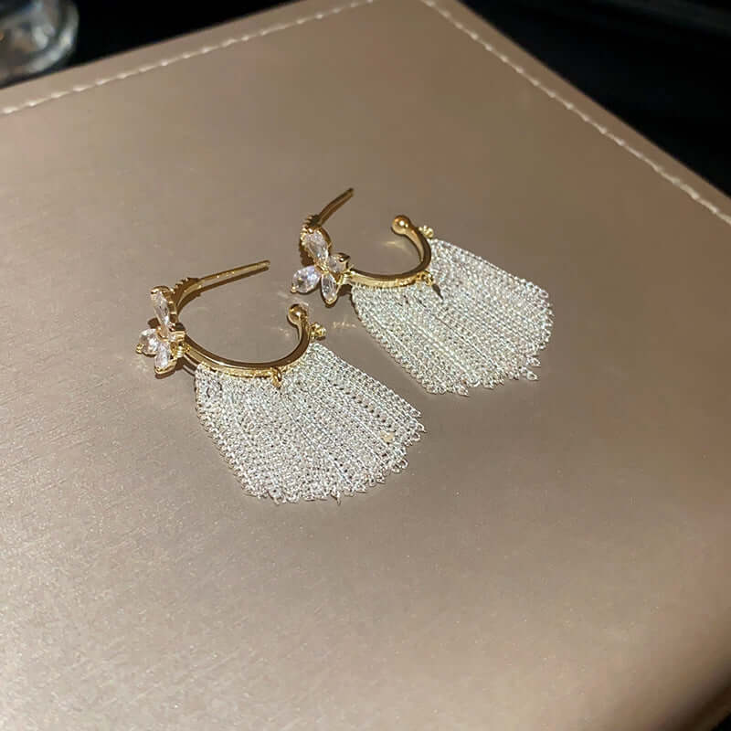 Butterfly Hoop Earrings with Tassel Fringe - Trendy Boho Dangle Earrings for Women | A8575 | Perfect for Parties, Festivals, and Everyday Wear