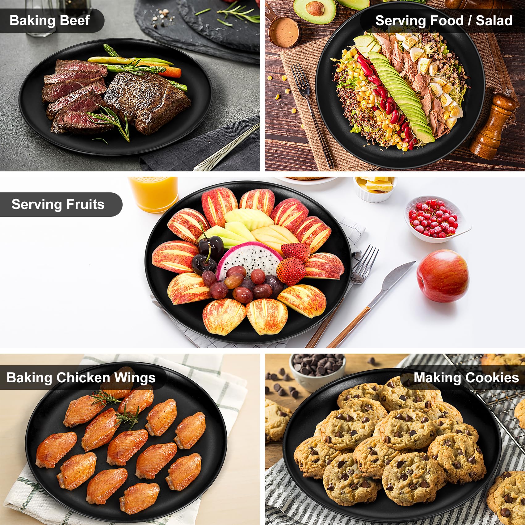 P&P CHEF 13.5 Inch Stainless Steel Pizza Pan - Professional Bakeware for Home Kitchen, Oven & Freezer Safe, Healthy Non-Toxic, Reusable & Easy Clean Pizza Tray - Perfect for Baking Homemade Pizzas, Bread, Cookies & More (Black)
