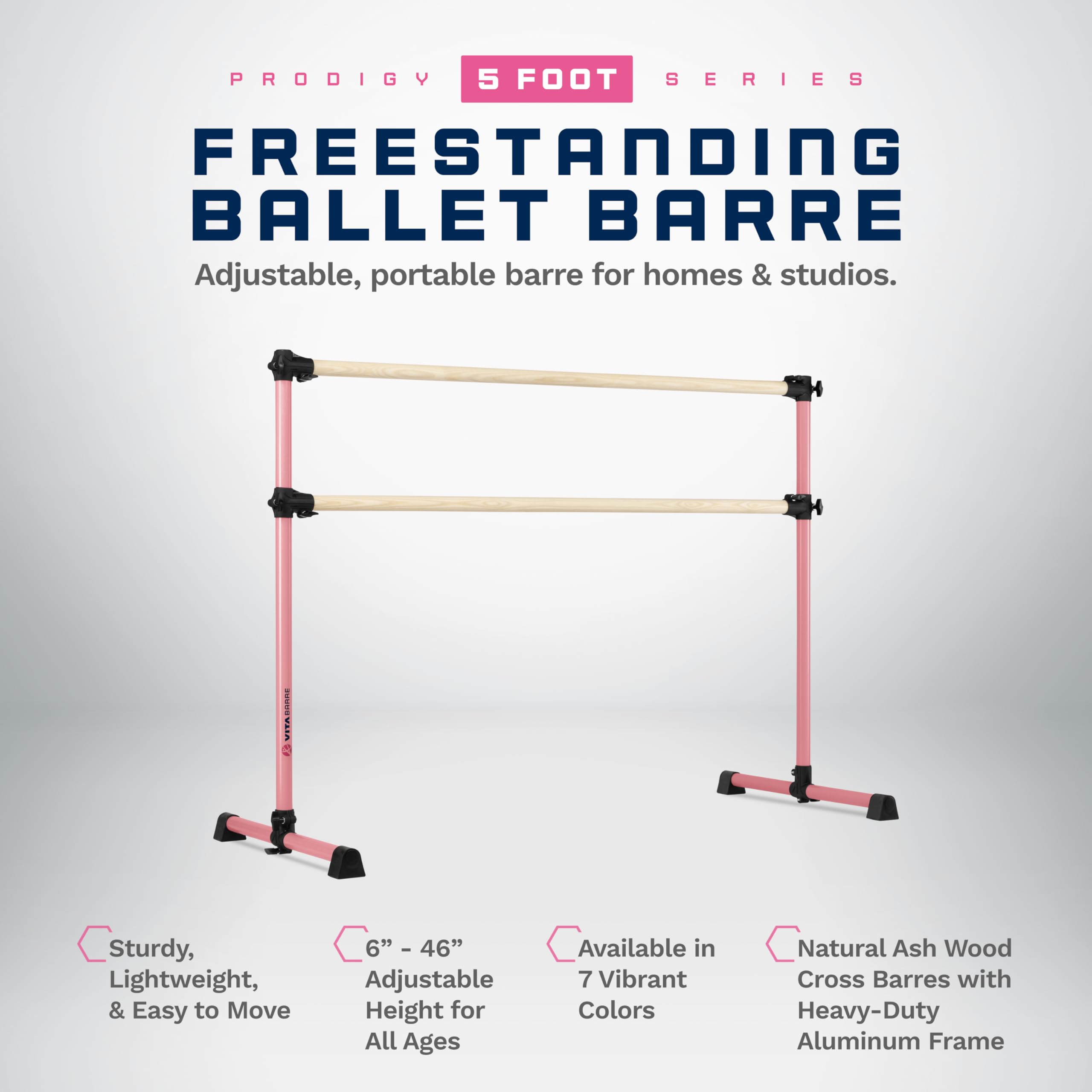 Portable Freestanding Double Ballet Barre - Adjustable Height for Dance, Fitness & Pilates | USA Made Wood Barre for Home & Gym Use | Kids & Adults Exercise Equipment | Perfect for Ballet Practice, Stretching & Workout Routines