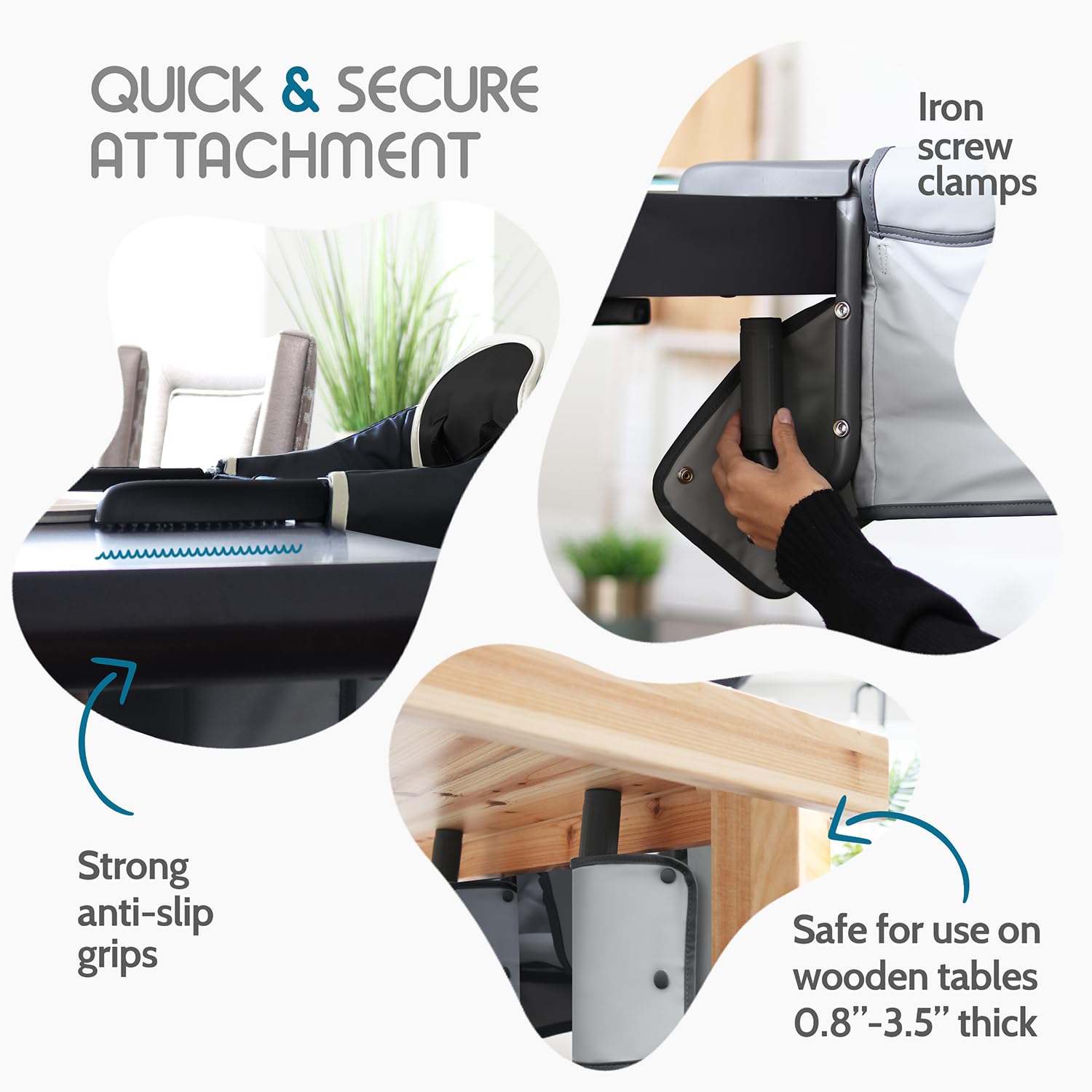 Portable Baby High Chair - Adjustable Faux Leather Hook-On Dining Seat for Infants & Toddlers | Secure Table Attachment for Travel, Restaurants & Home Use | Space-Saving Clip-On Feeding Chair